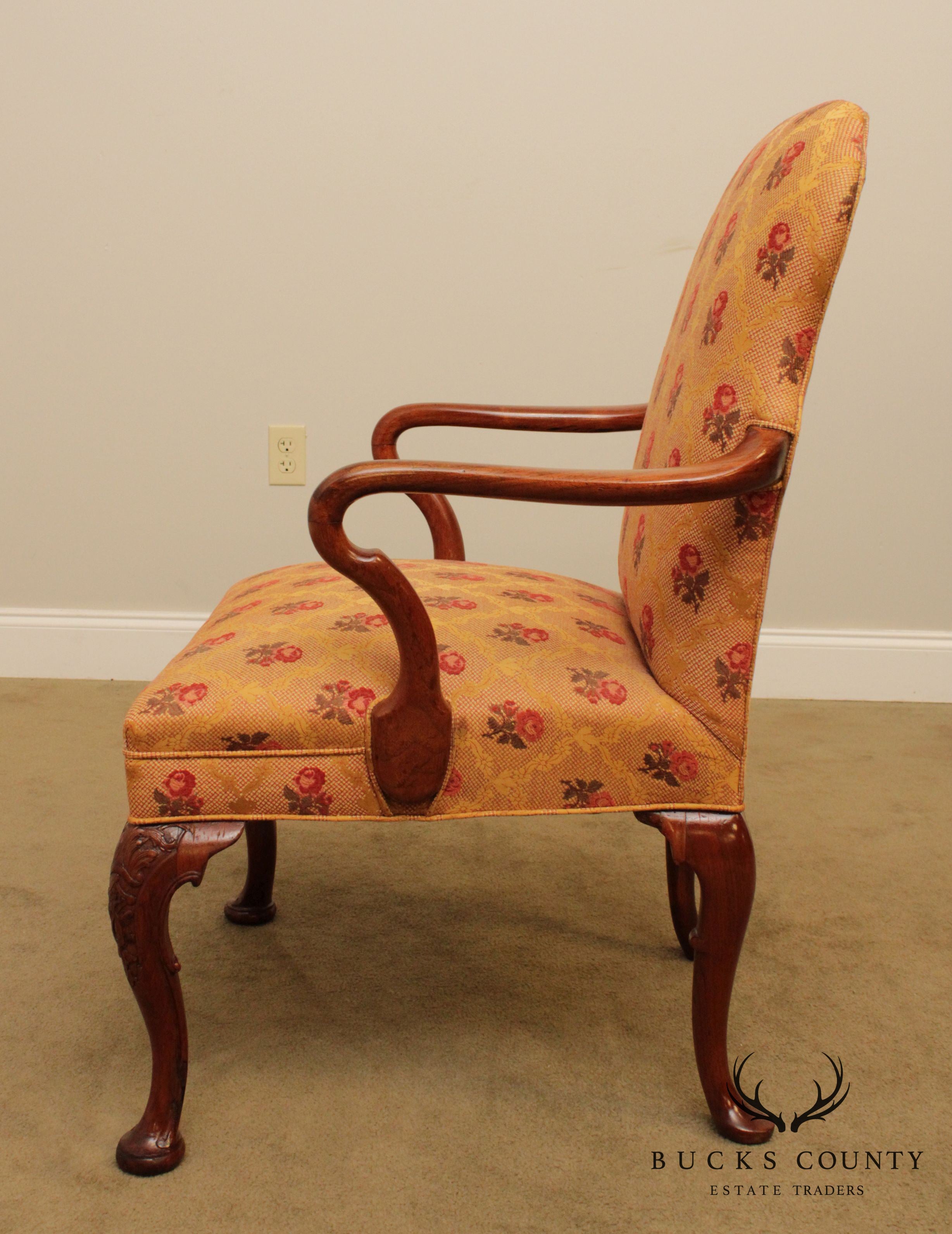 Queen Anne Style Custom Quality Vintage Walnut Armchair