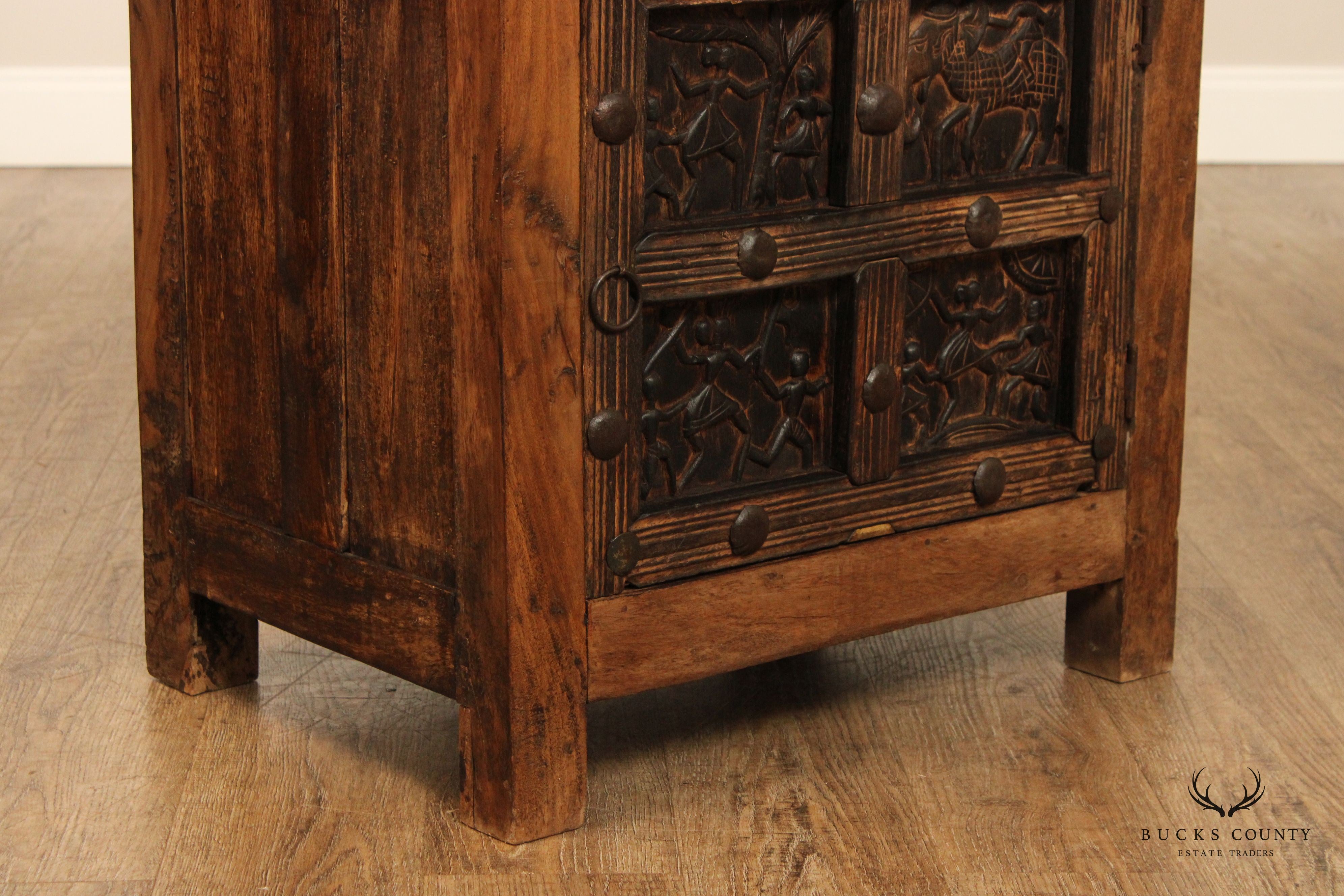 Anglo Indian Carved Panel Nightstand Cabinet