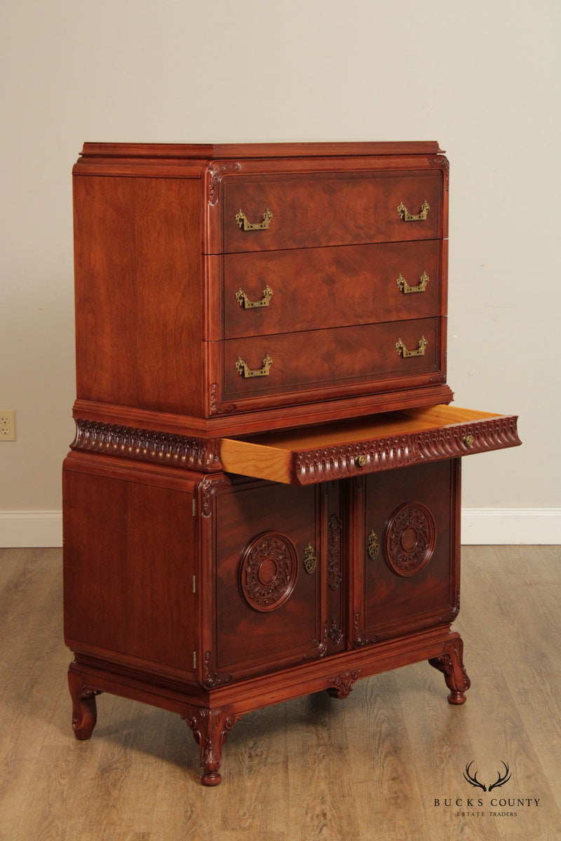 Vintage Chinese Chippendale Style Mahogany Highboy