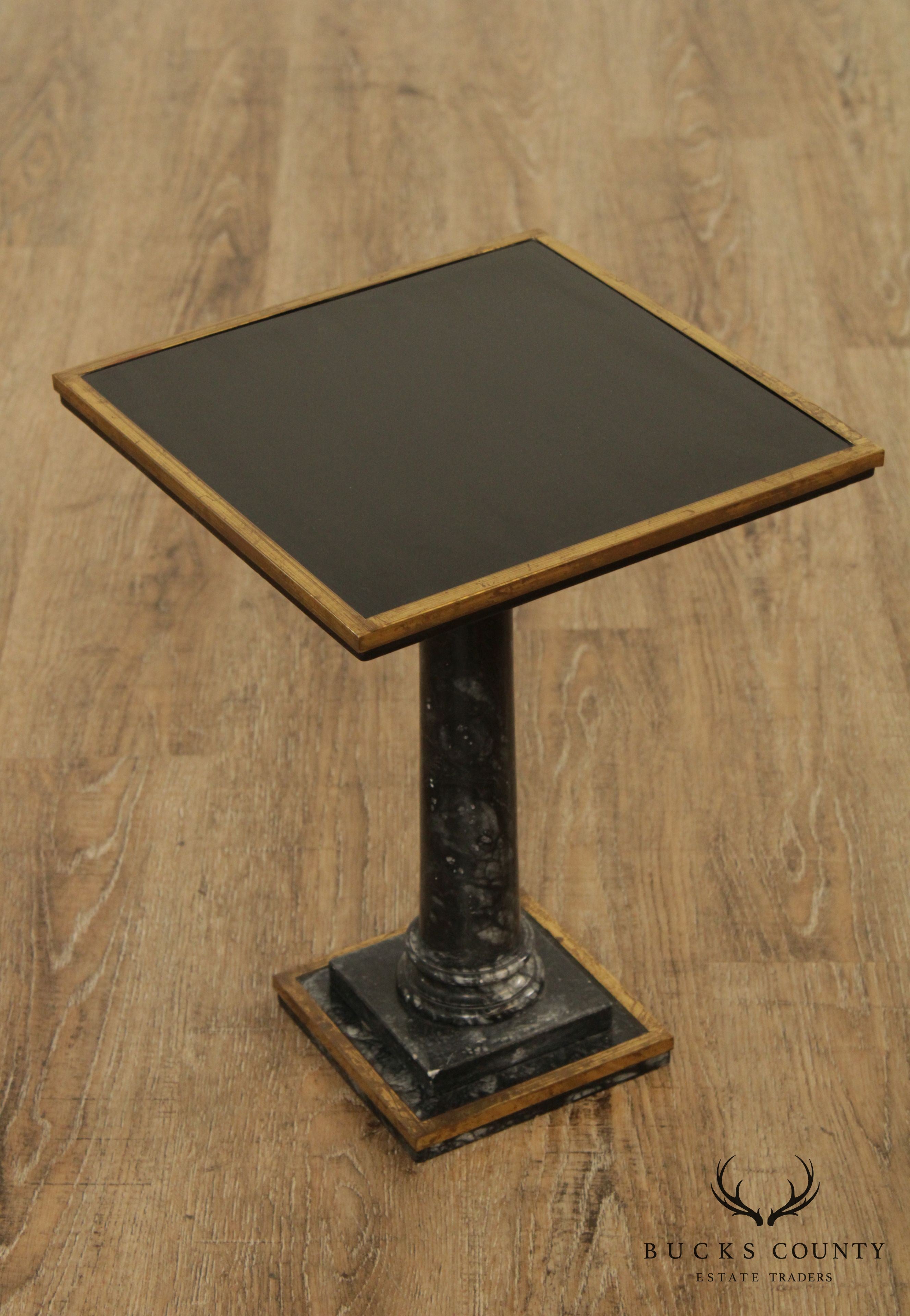 Italian Vintage Black Marble and Brass Pedestal Table