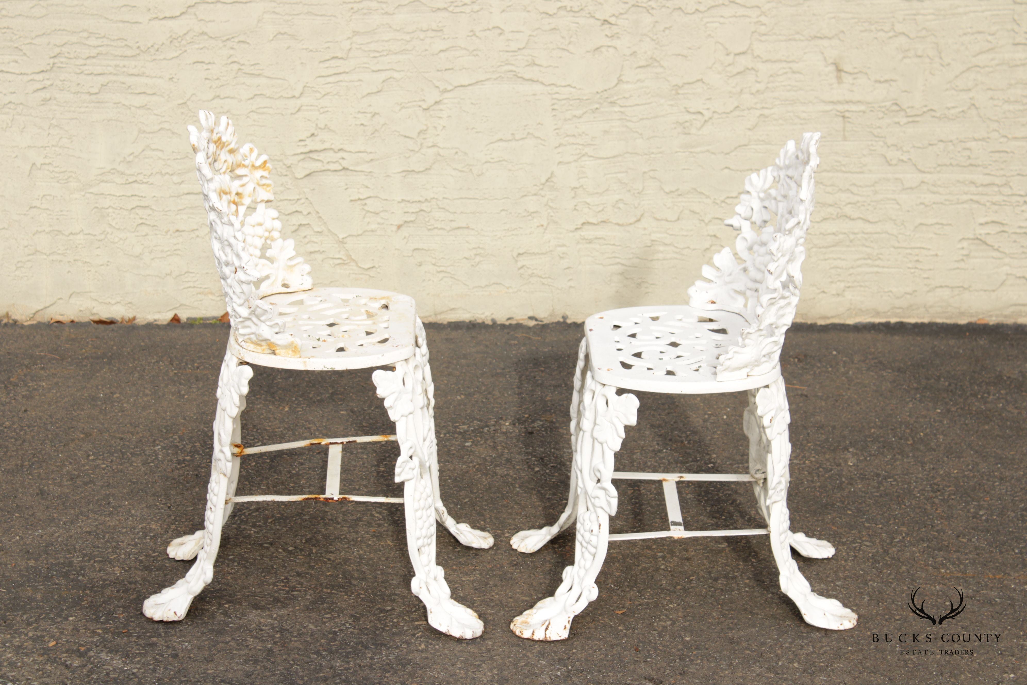 Victorian Pair Cast Iron Grapevine Leaves Garden Chairs