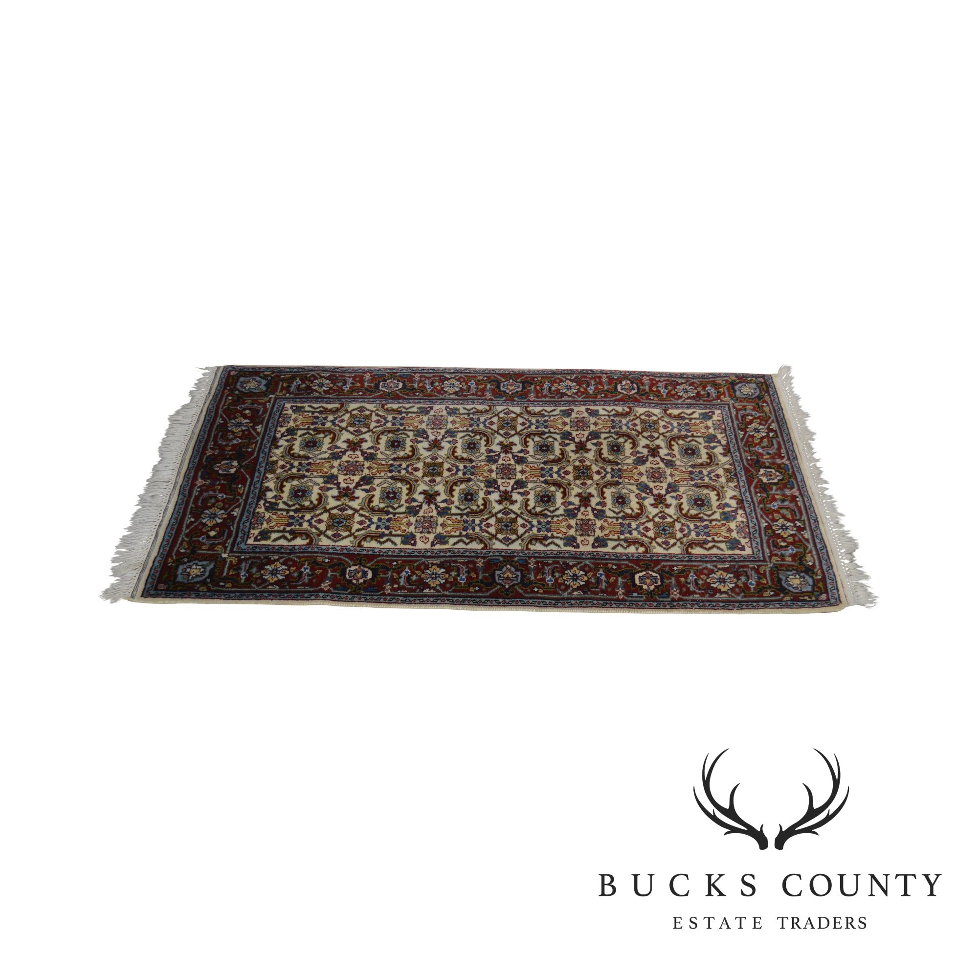 Hand Tied Red, Blue and Tan Area Throw Rug