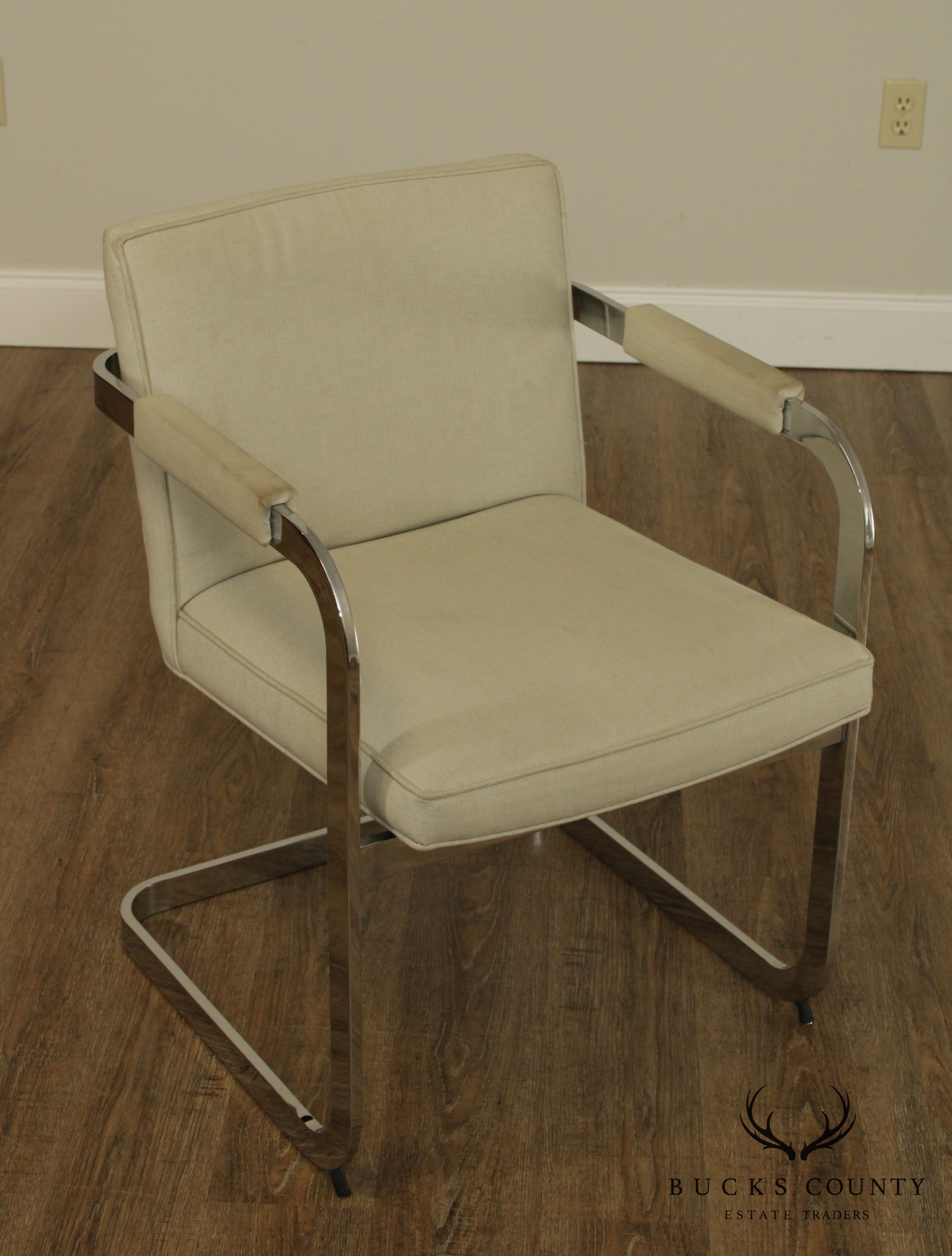 Mid Century Modern Pair Chrome Frame Cantilevered Armchairs