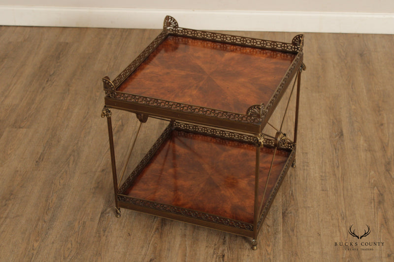 THEODORE ALEXANDER  'ALTHORP' REGENCY STYLE MAHOGANY AND BRASS TWO TIER SIDE TABLE