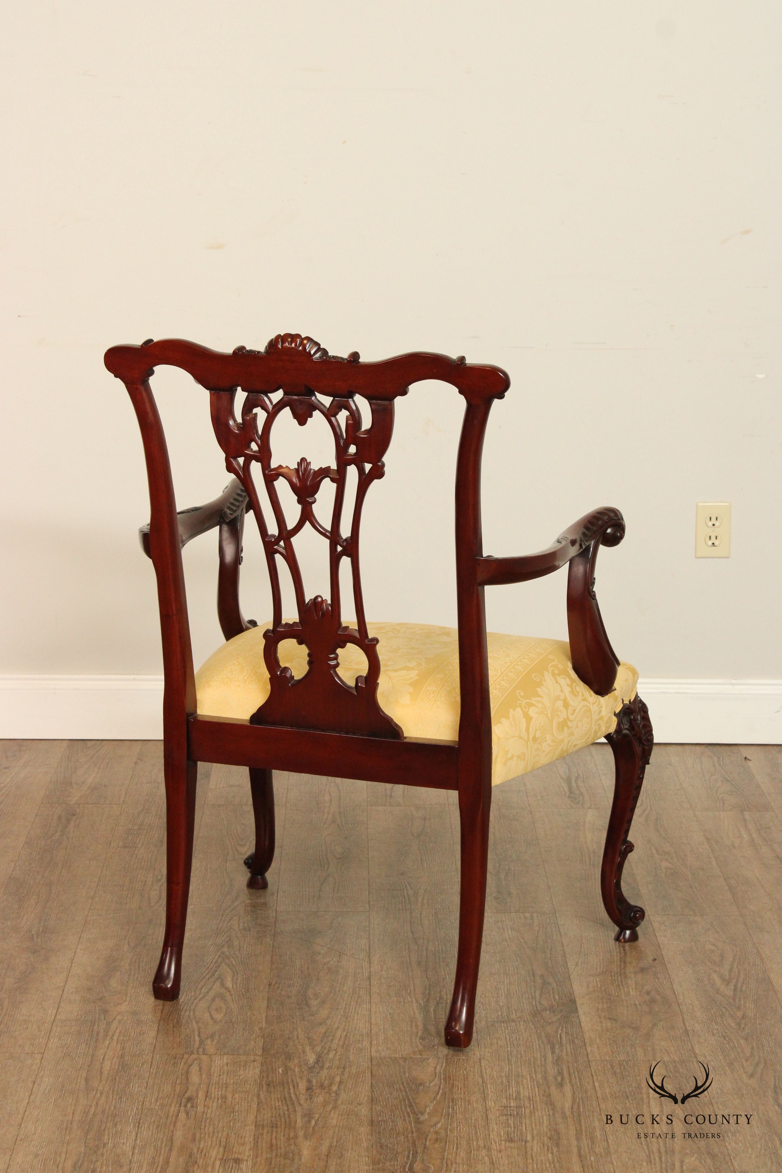 Chippendale Carved Mahogany Set Eight Dining Chairs