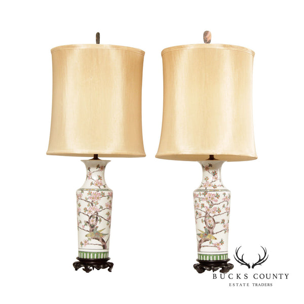 Chinese Pair Famille-Rose Porcelain Table Lamps