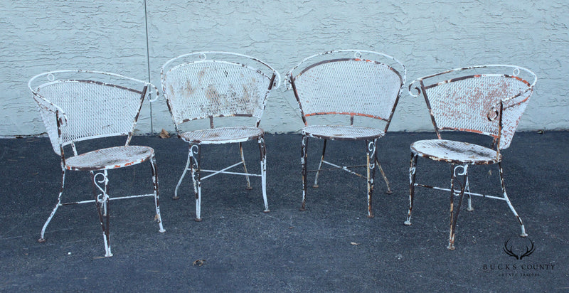 Mid Century Vintage Set of Four Wrought Iron Garden Chairs