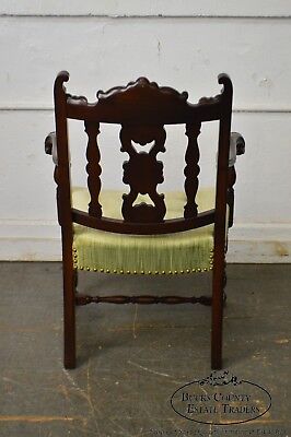 1920s Jacobean Style Solid Mahogany Carved Arm Chair (possibly Kittinger)