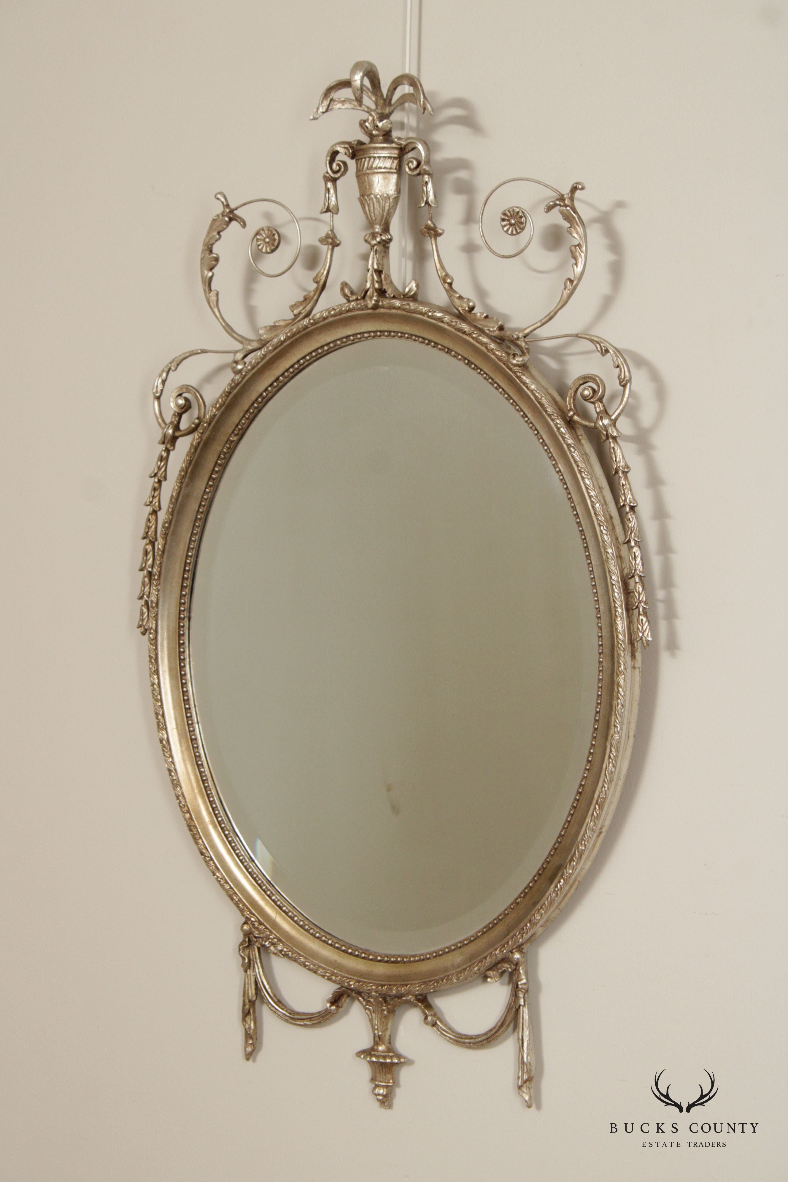 Adams Style Silver Leaf Oval Wall Mirror