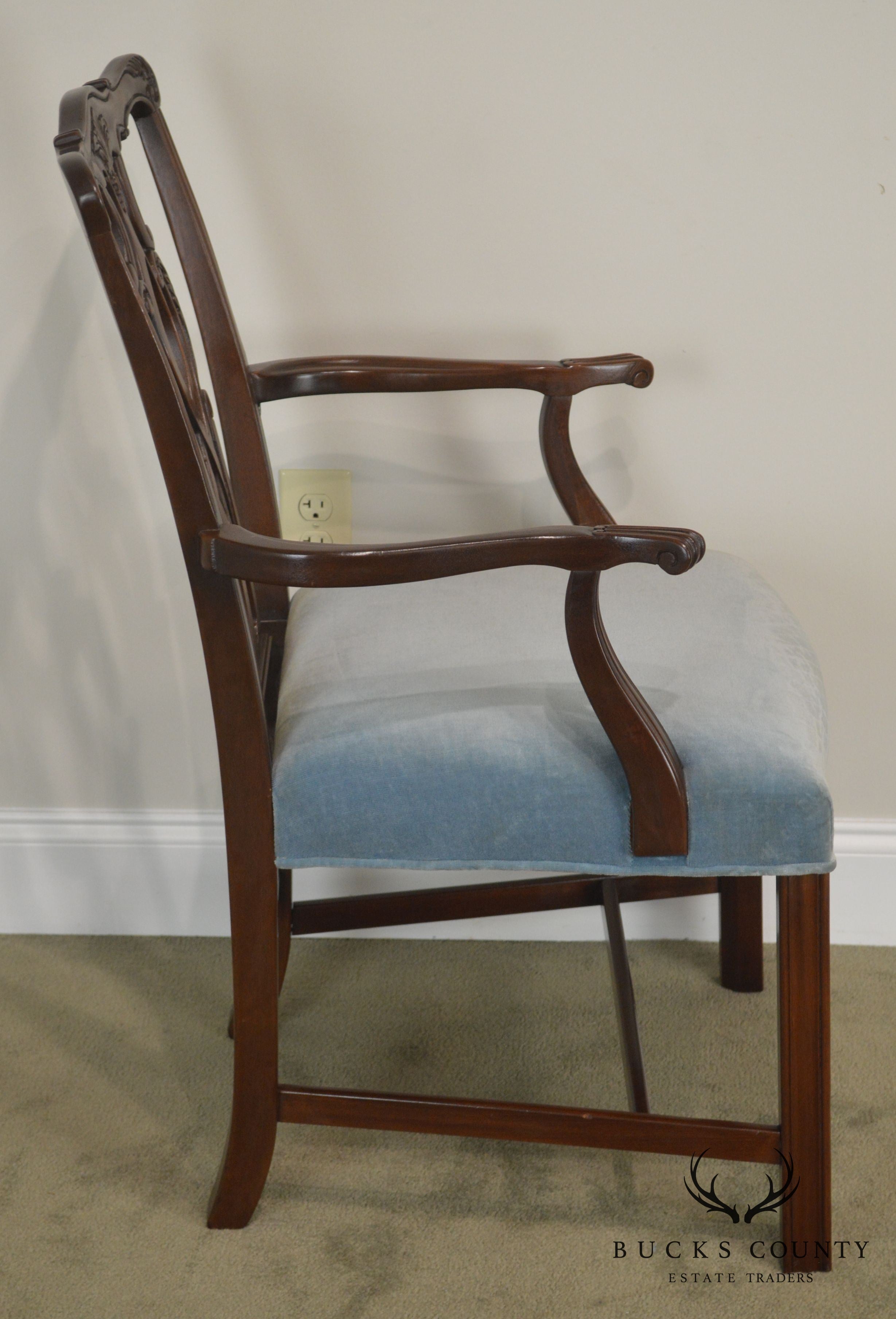 Chippendale Style Custom Quality Pair Mahogany Arm Chairs