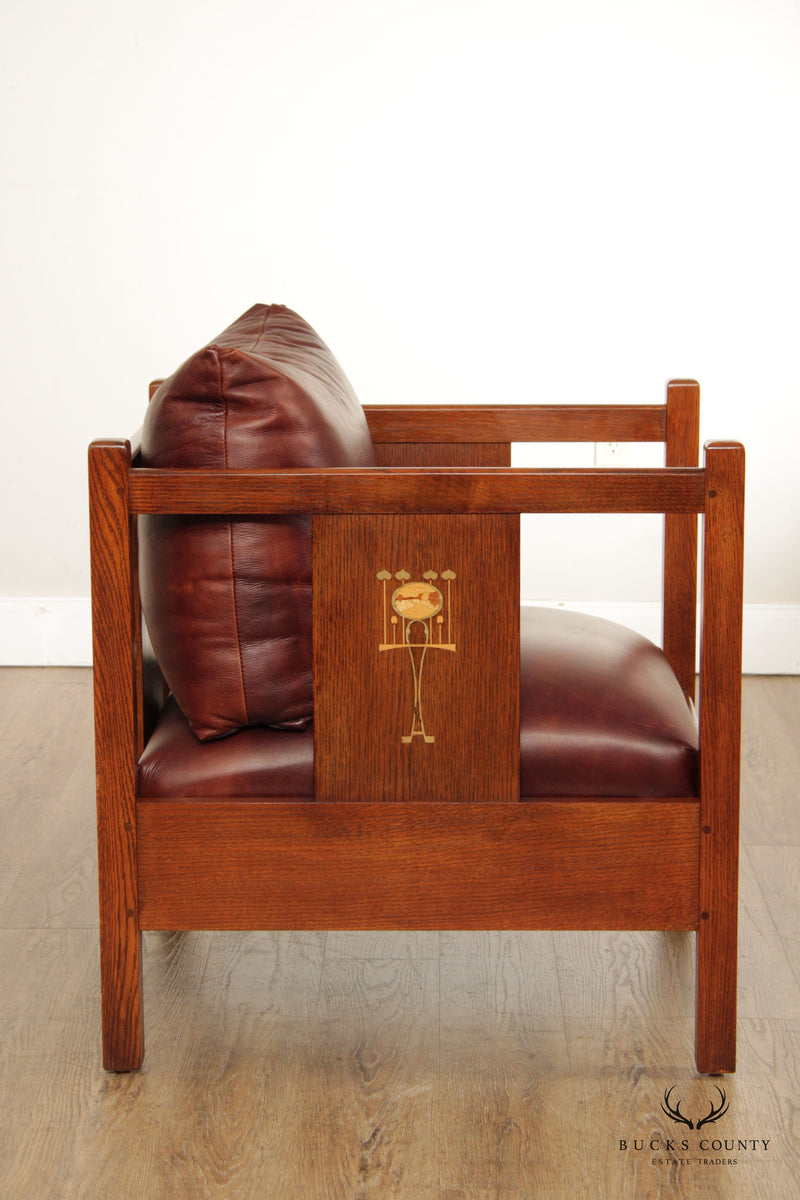 Stickley Mission Collection Oak and Leather Harvey Ellis Cube Chair