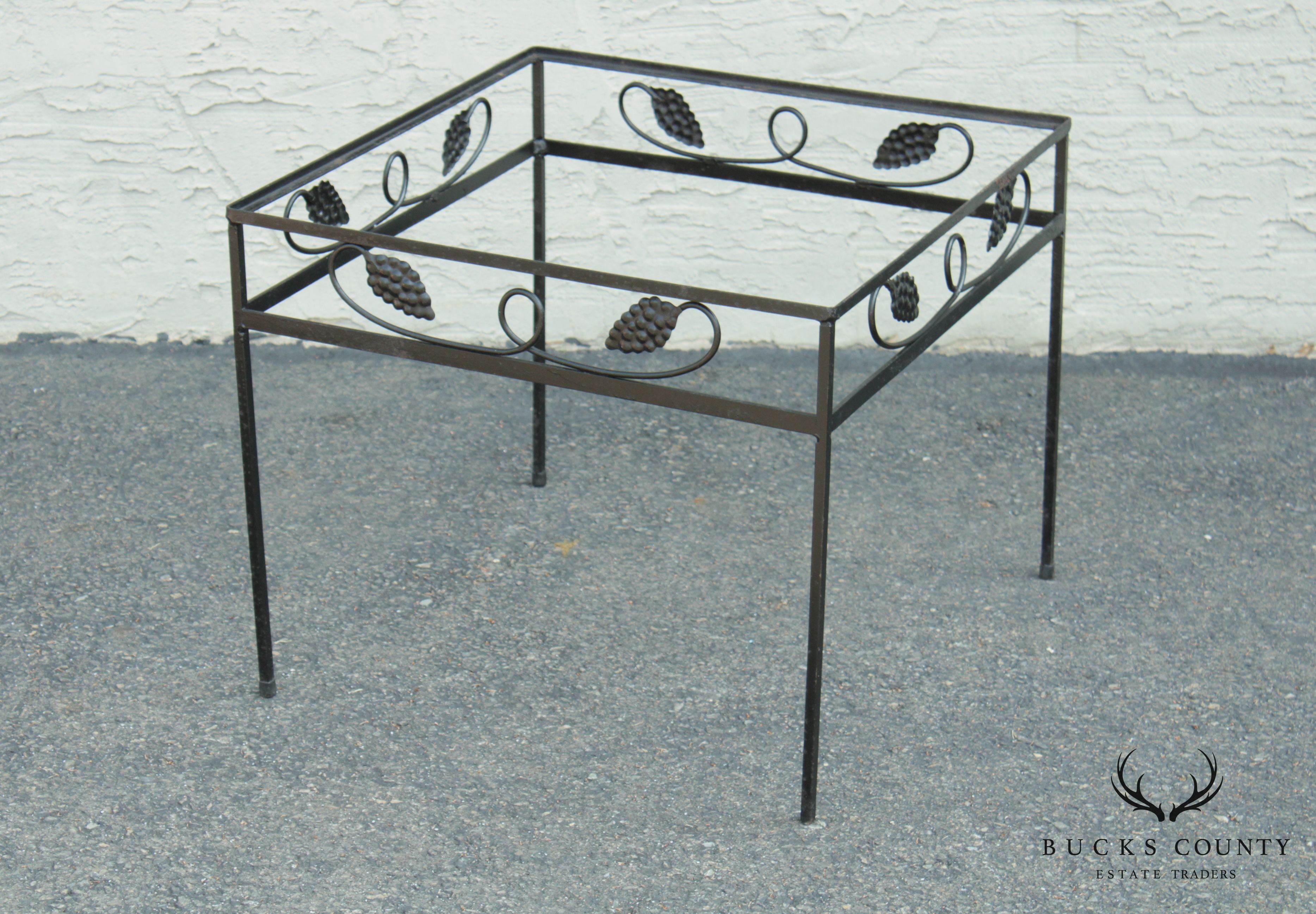 Vintage Wrought Iron Grape Pattern Garden Patio Side Table