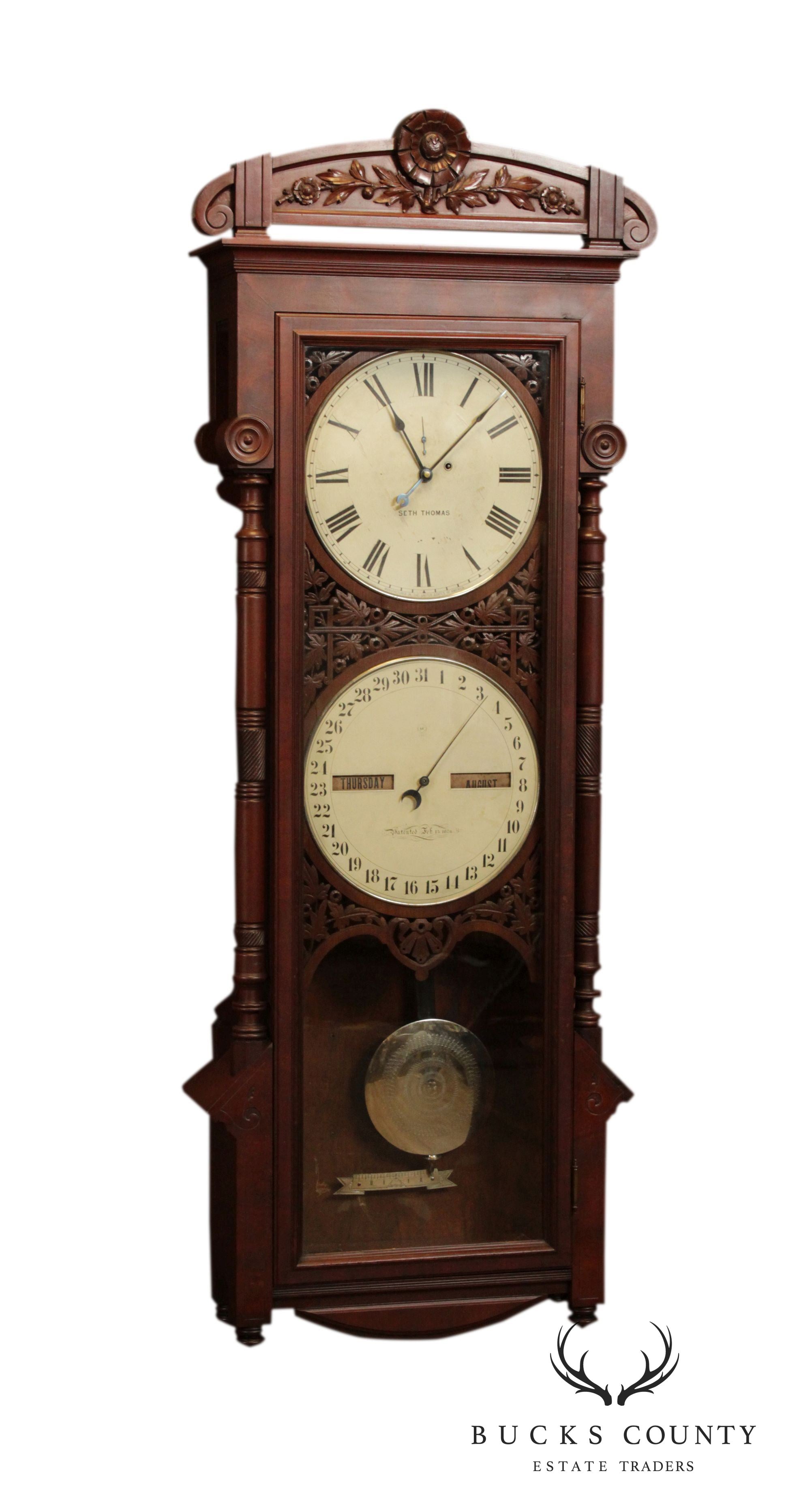 Seth Thomas Antique Victorian Walnut # 11 Office Calendar Clock