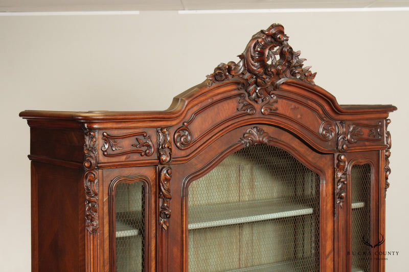 French Louis XV Style Antique Carved Walnut Bookcase