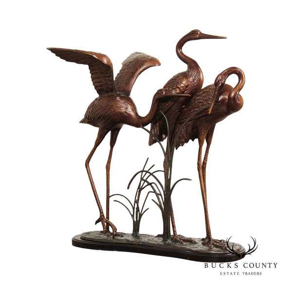 Vintage Flock Crane Birds Cast Metal Sculpture