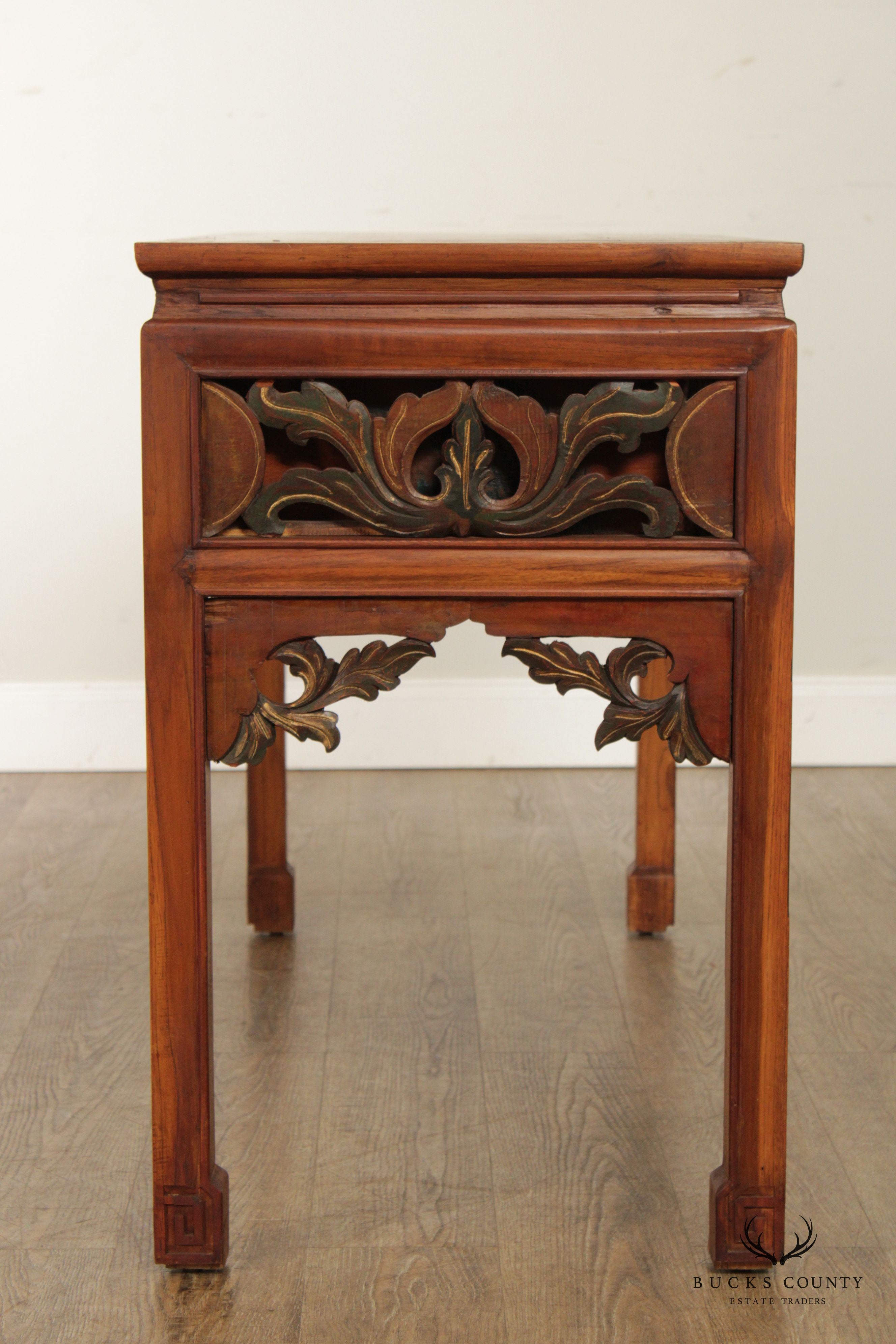 Asian Hardwood Carved Two-Drawer Console Table