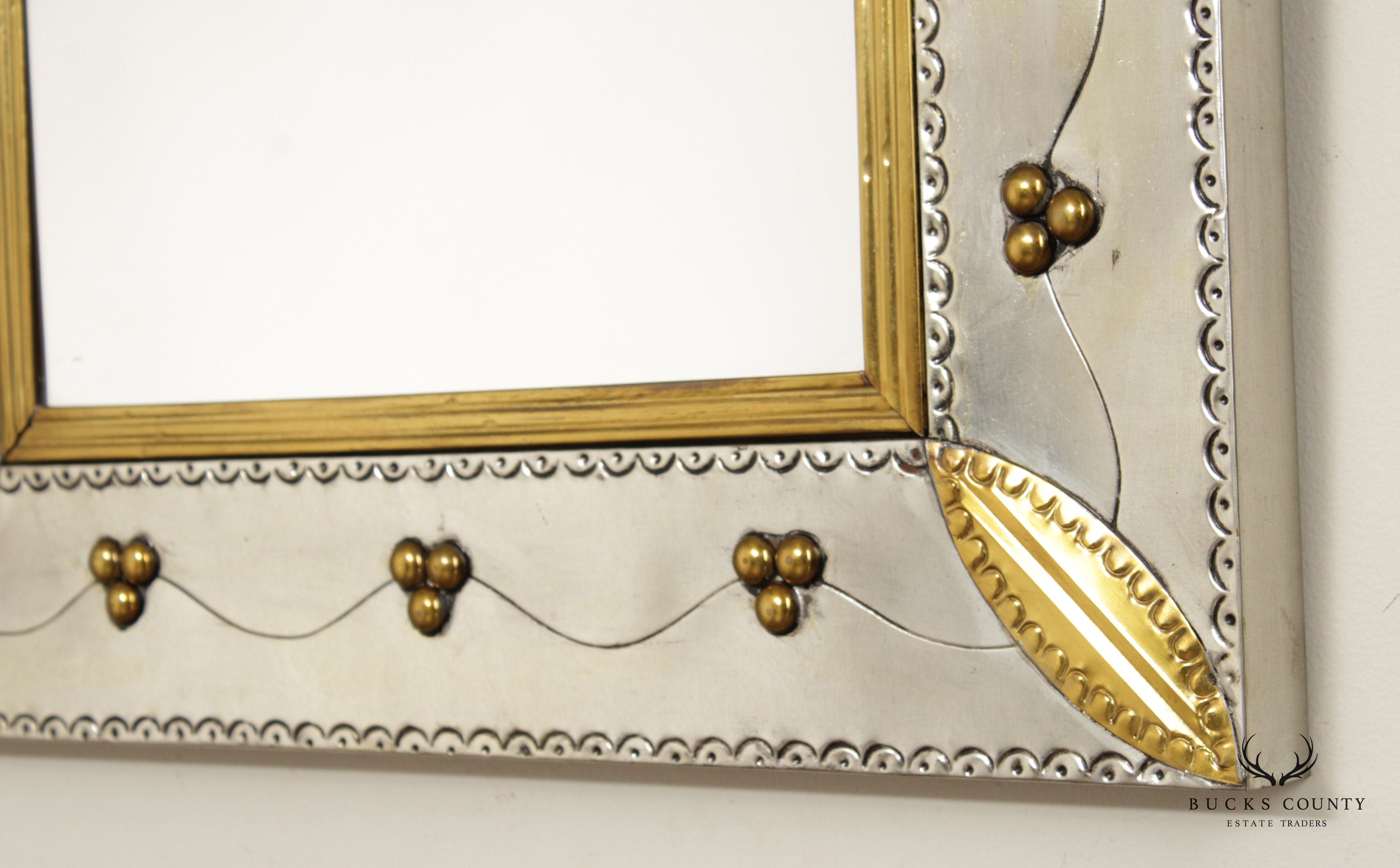 Mexican Folk Art Style Tin & Brass Arched Mirror