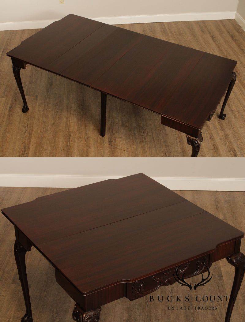 1940's Georgian Style Mahogany Expanding Game, Dining Table with 3 Leaves