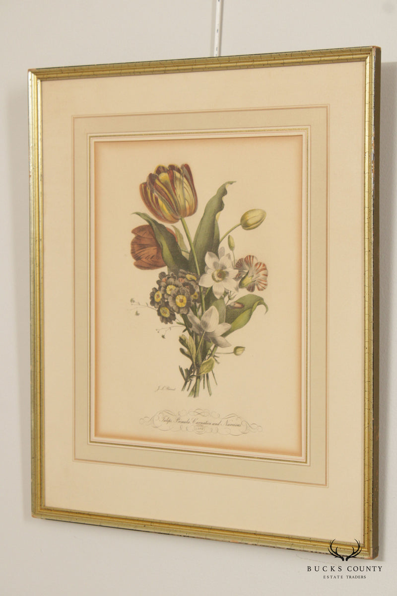 Jean Louis Prevost French Set Three Floral Prints, Custom Framed ...