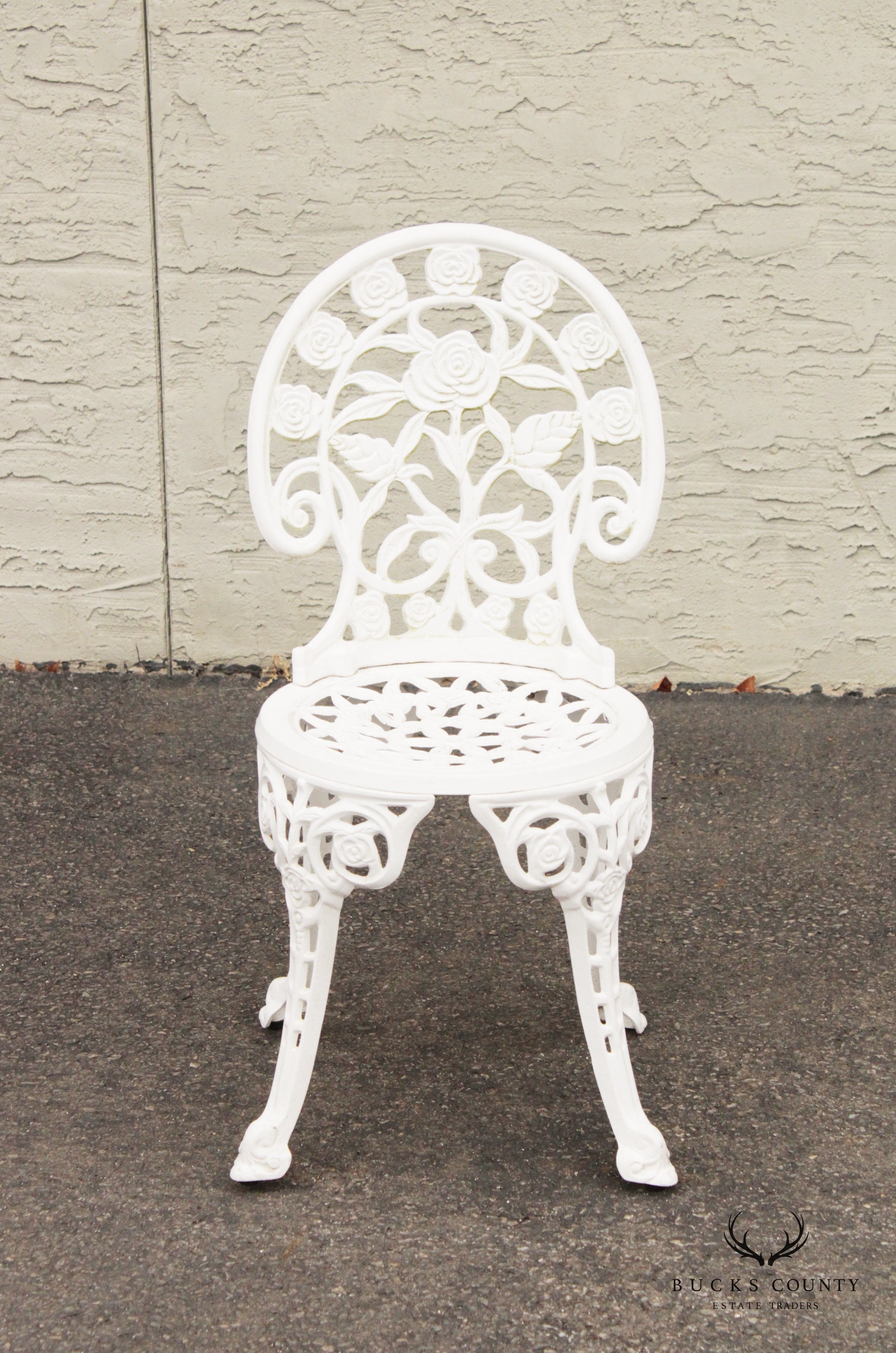 Vintage Rose Pattern Pair Aluminum Garden Bistro Chairs