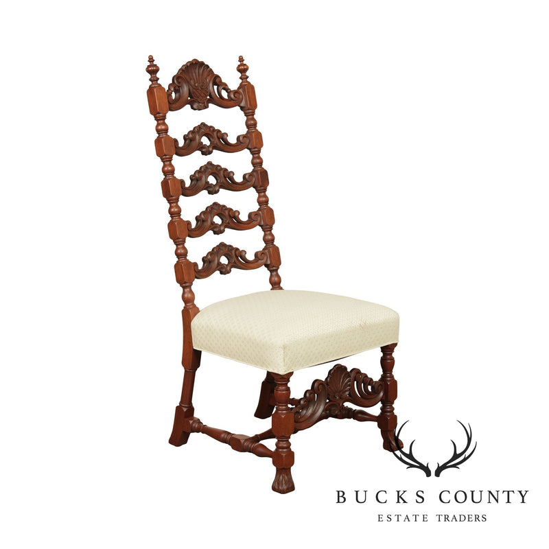 Renaissance Revival Antique Carved Walnut High Back Side Chair