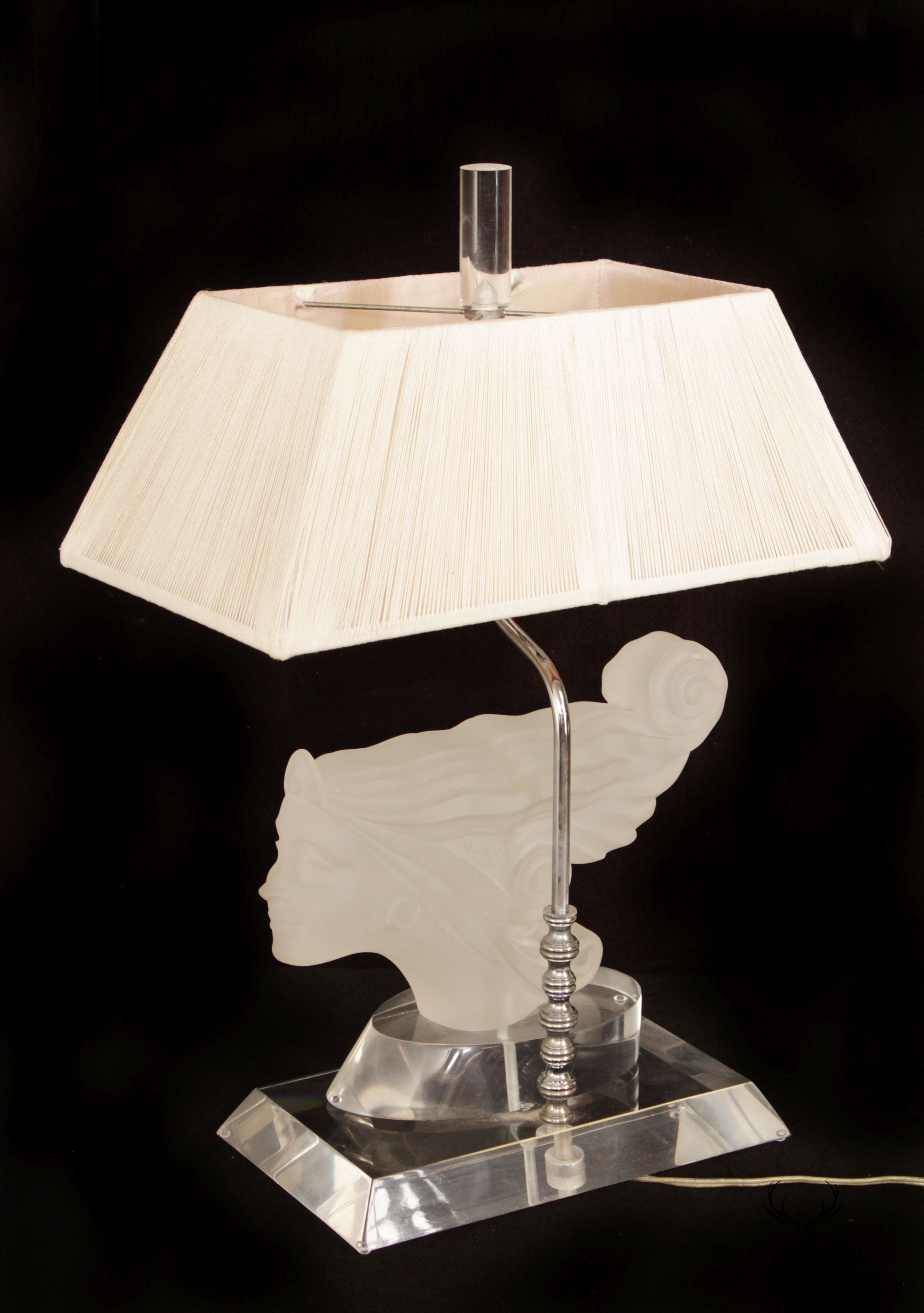 B.C. Raffy Art Deco Style Frosted Lucite Sculptural Table Lamp