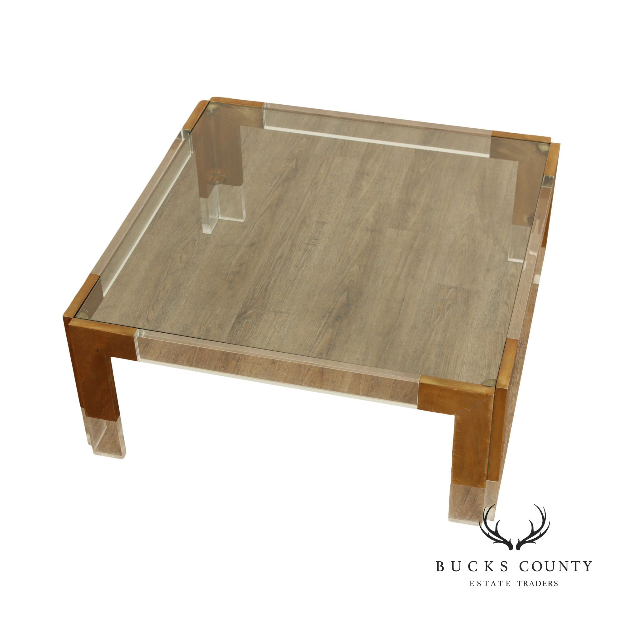 Contemporary Style Square Glass Lucite Square Coffee Table