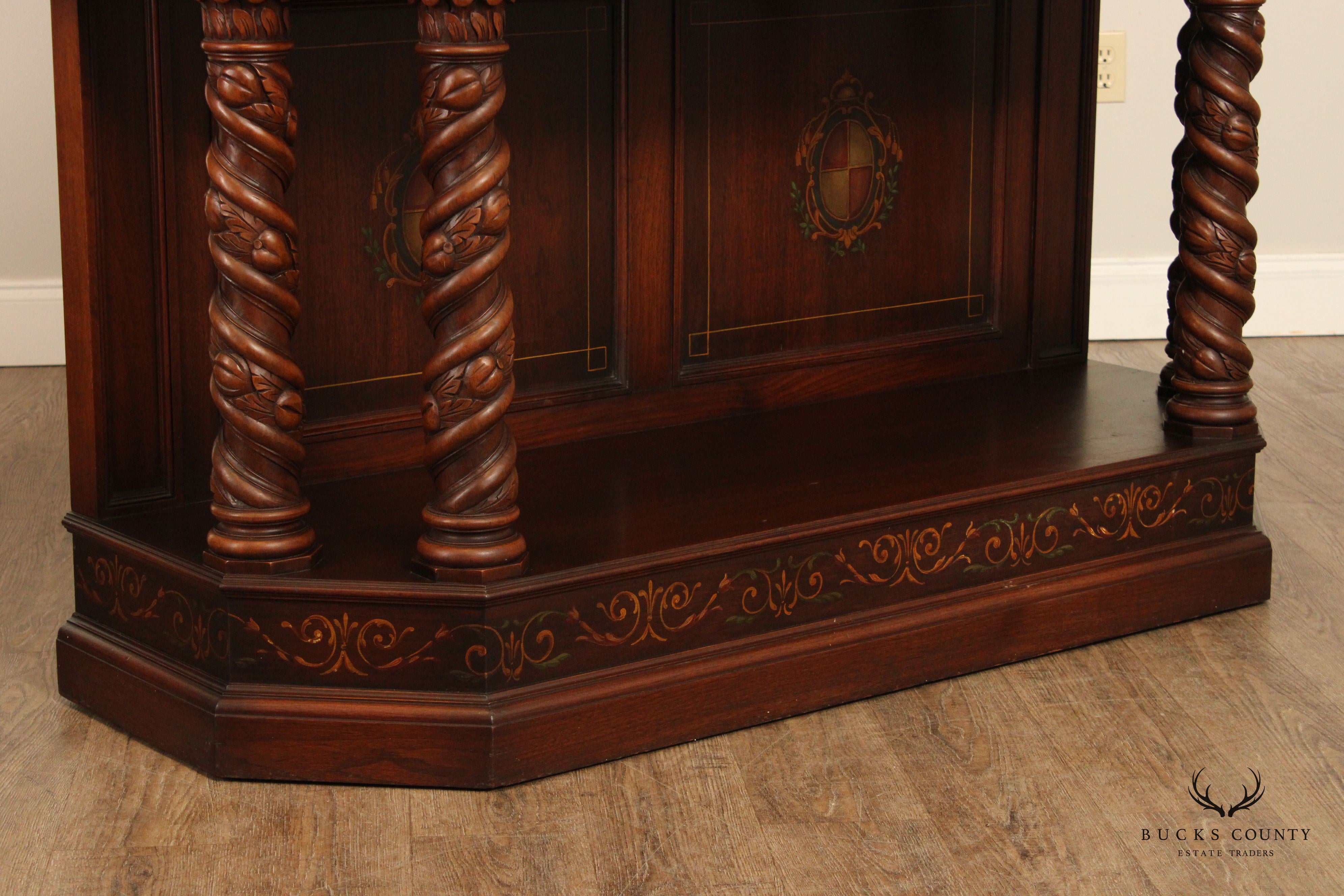 Renaissance Revival Style Polychrome Painted Walnut Court Cabinet