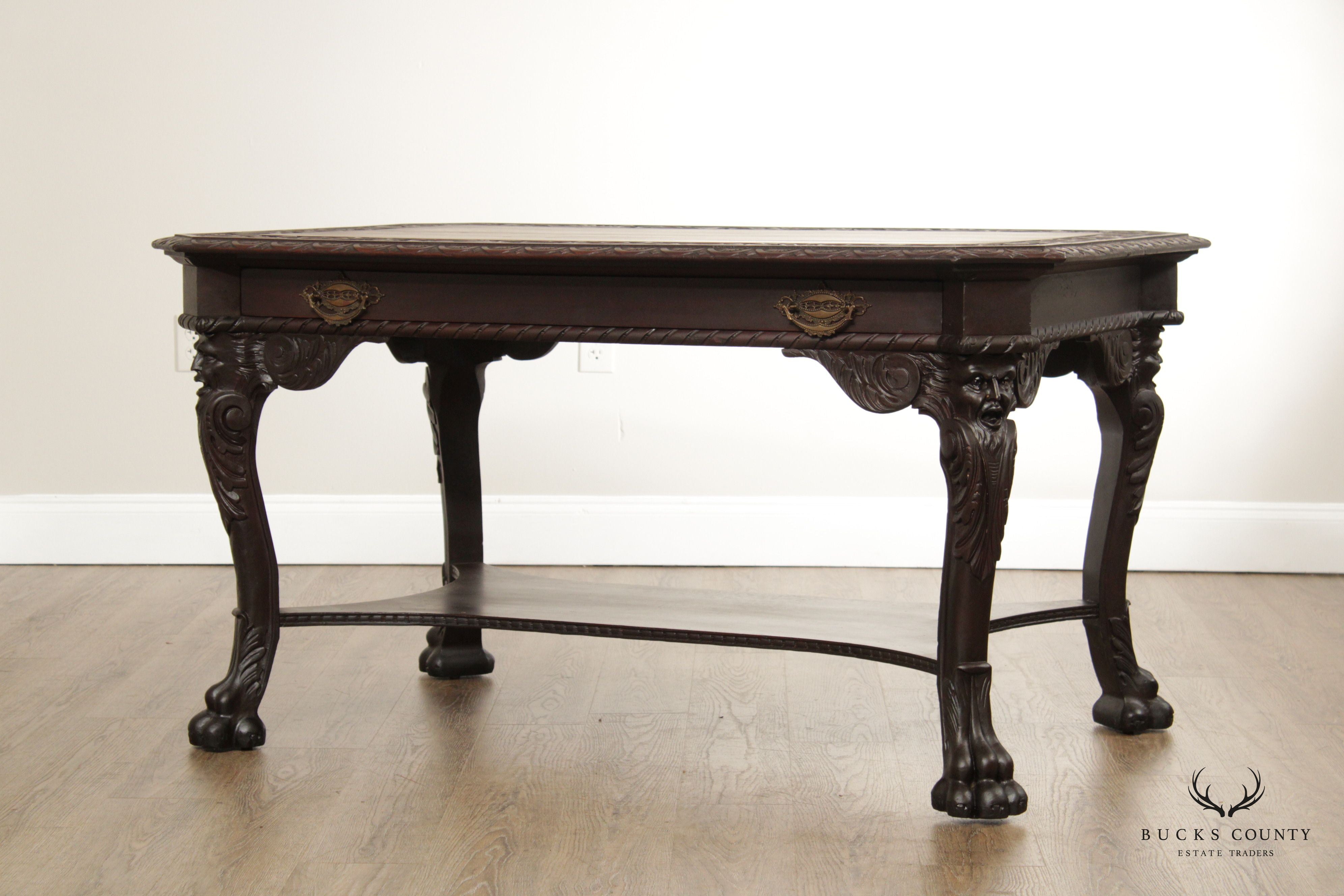 Renaissance Revival Carved Mahogany Library Table Desk