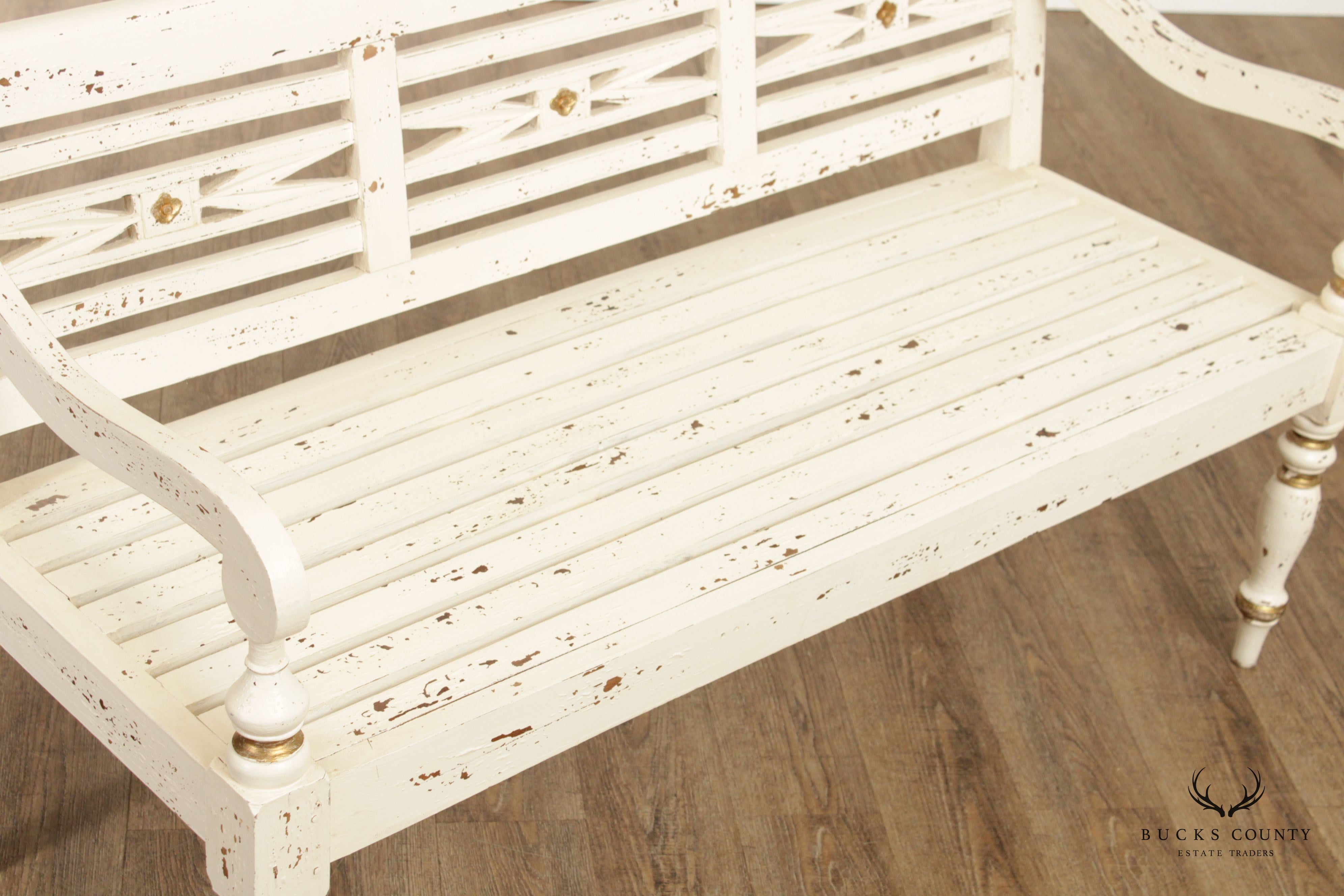 Dutch Colonial Style Distress Painted Wood Bench