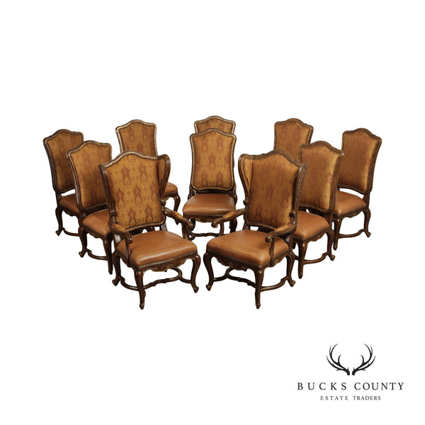 Marge Carson Renaissance Style Set Ten Carved Dining Chairs