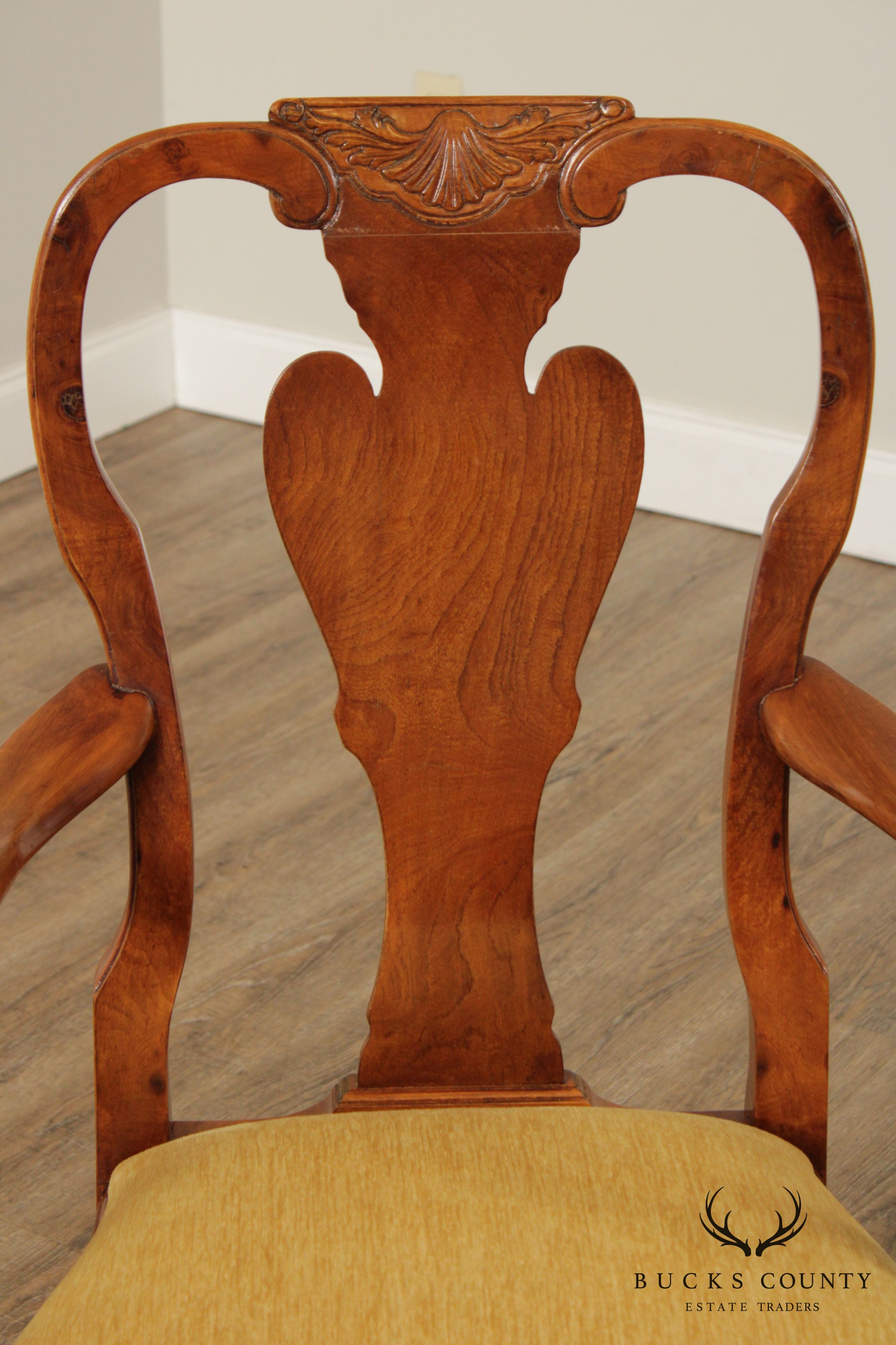 Queen Anne Style Custom Walnut Shepherd's Crook Armchair