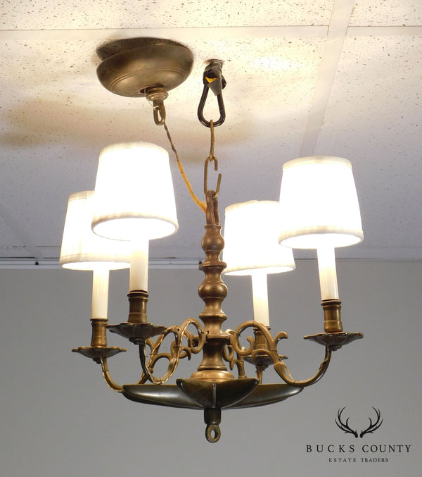Vintage Brass Colonial Style 4 Light Star Chandelier
