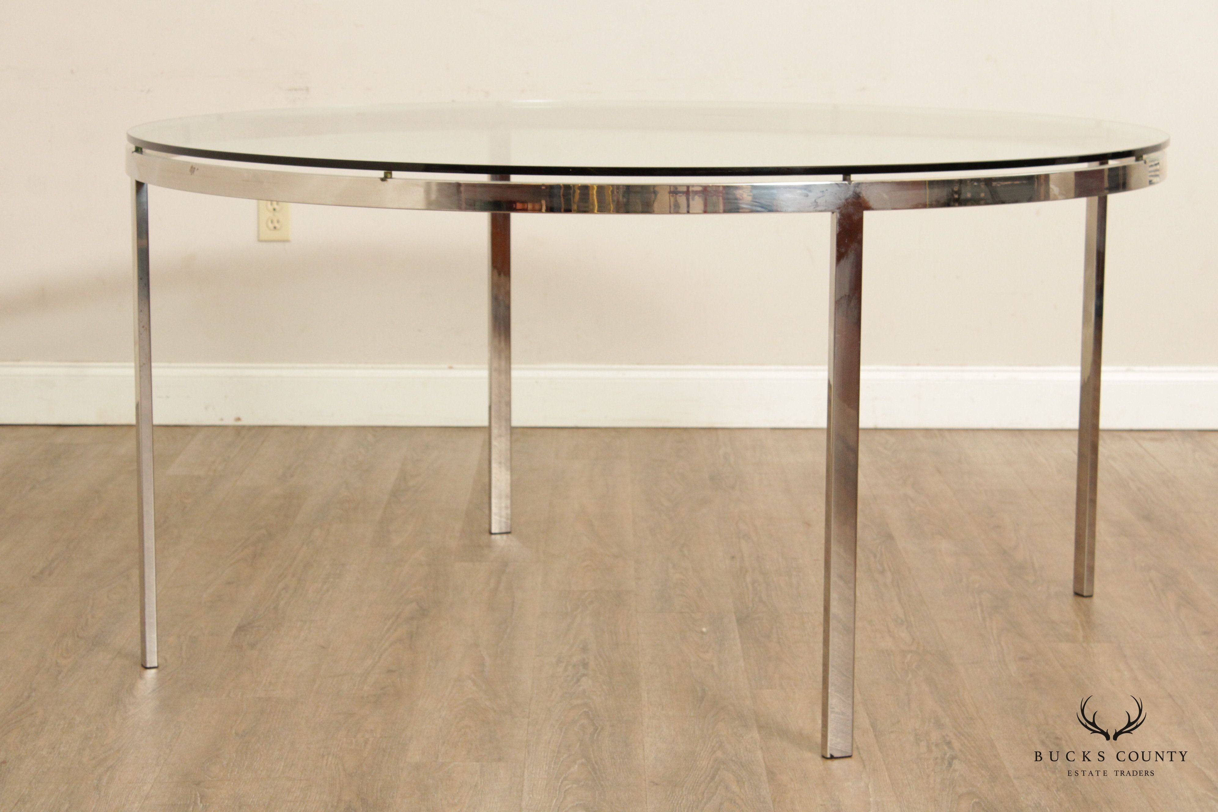 1970s Post Modern Chrome Glass Top Round Dining Table