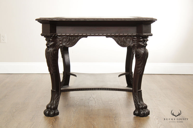 Renaissance Revival Carved Mahogany Library Table Desk