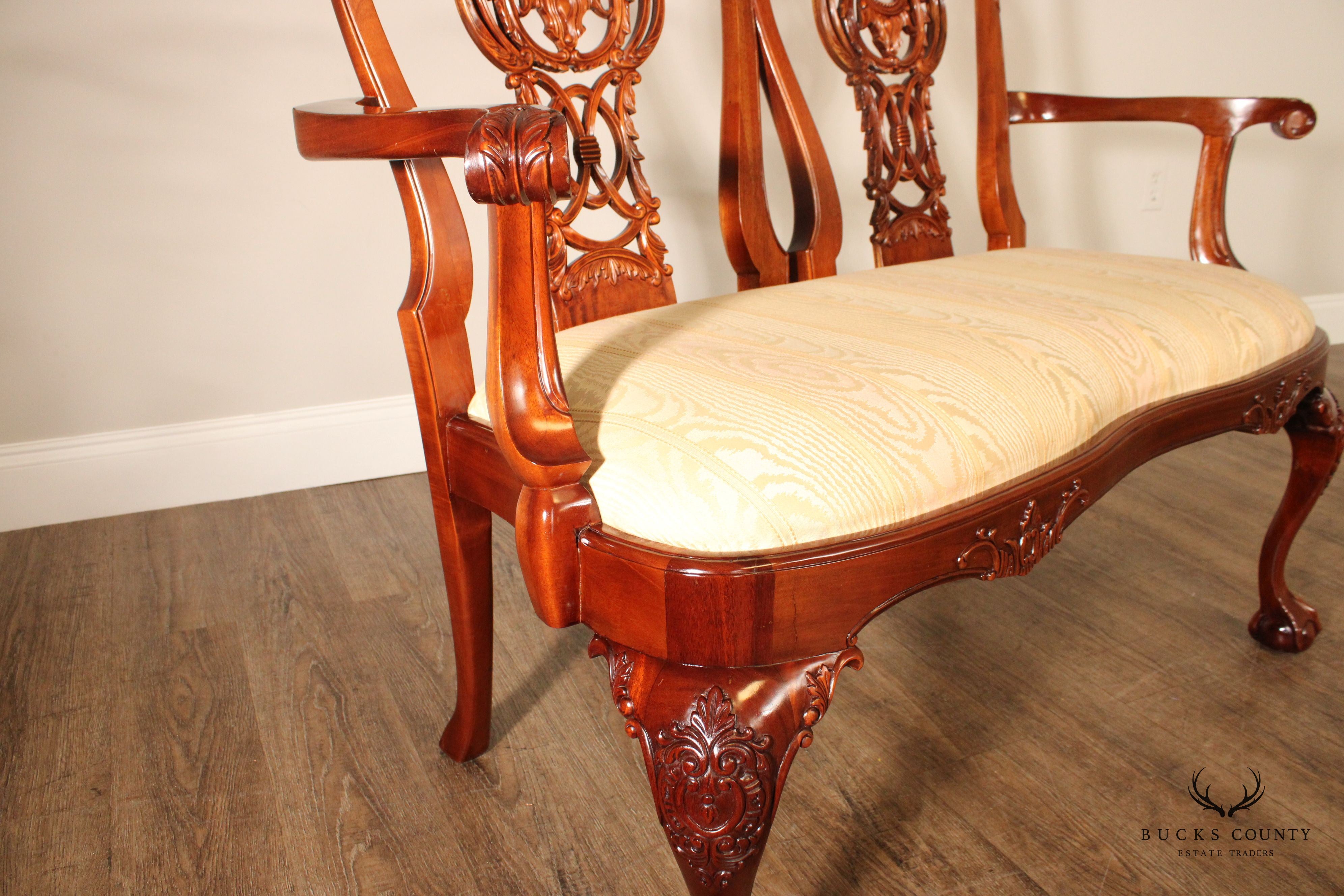 Chippendale Style Carved Mahogany Settee