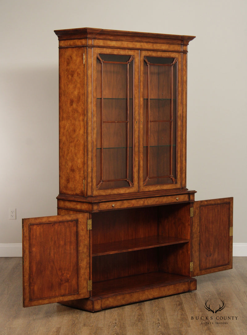 Theodore Alexander Regency Style Burlwood Bookcase China Cabinet