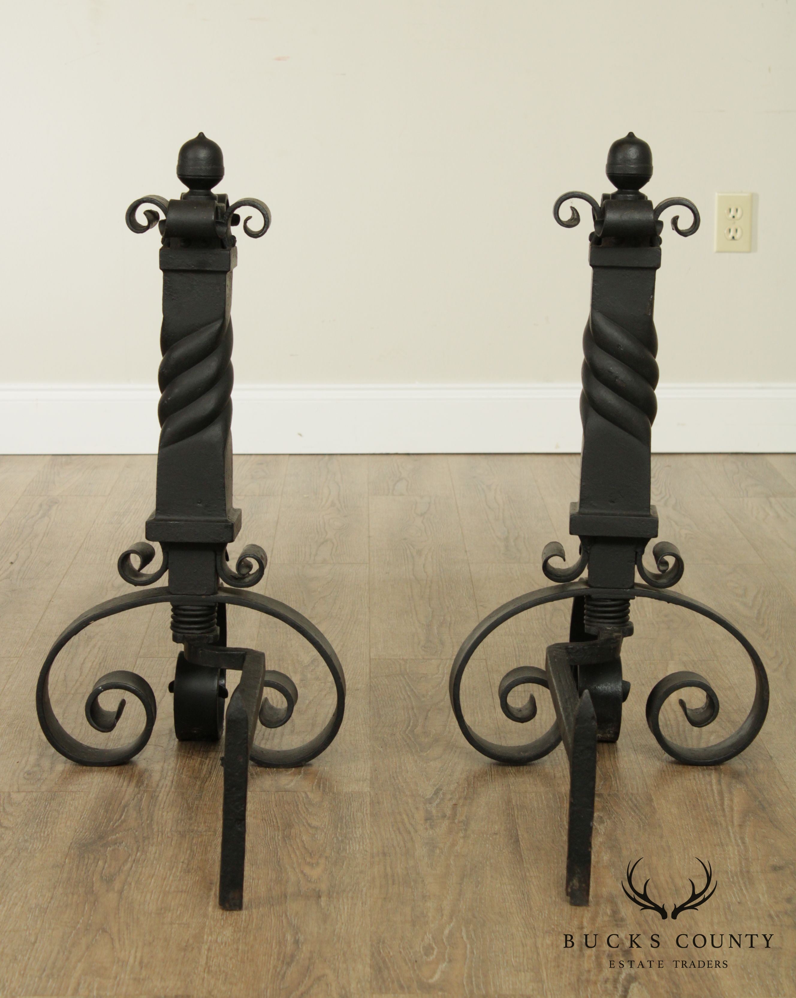 Hand Forged Iron Heavy Twisted Pair Andirons