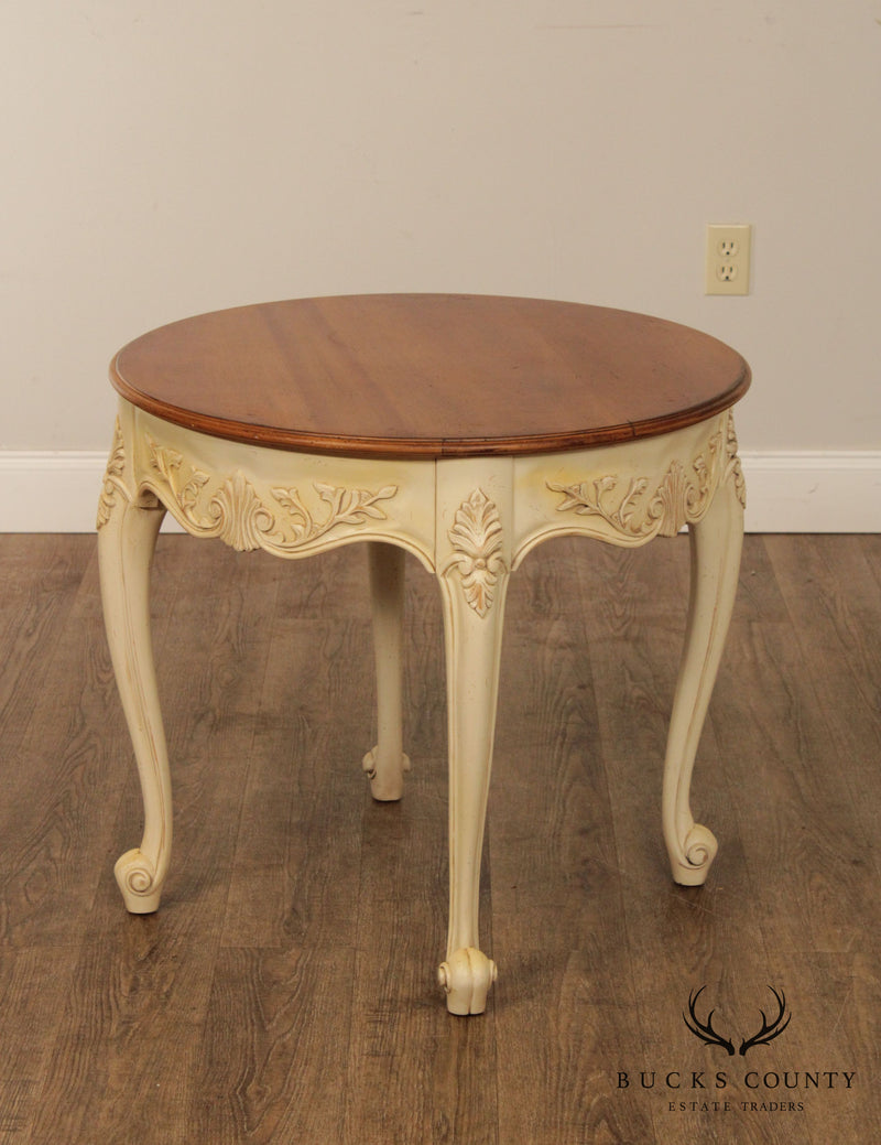 Lexington French Country Round Cherry Cream Painted Base Side Table