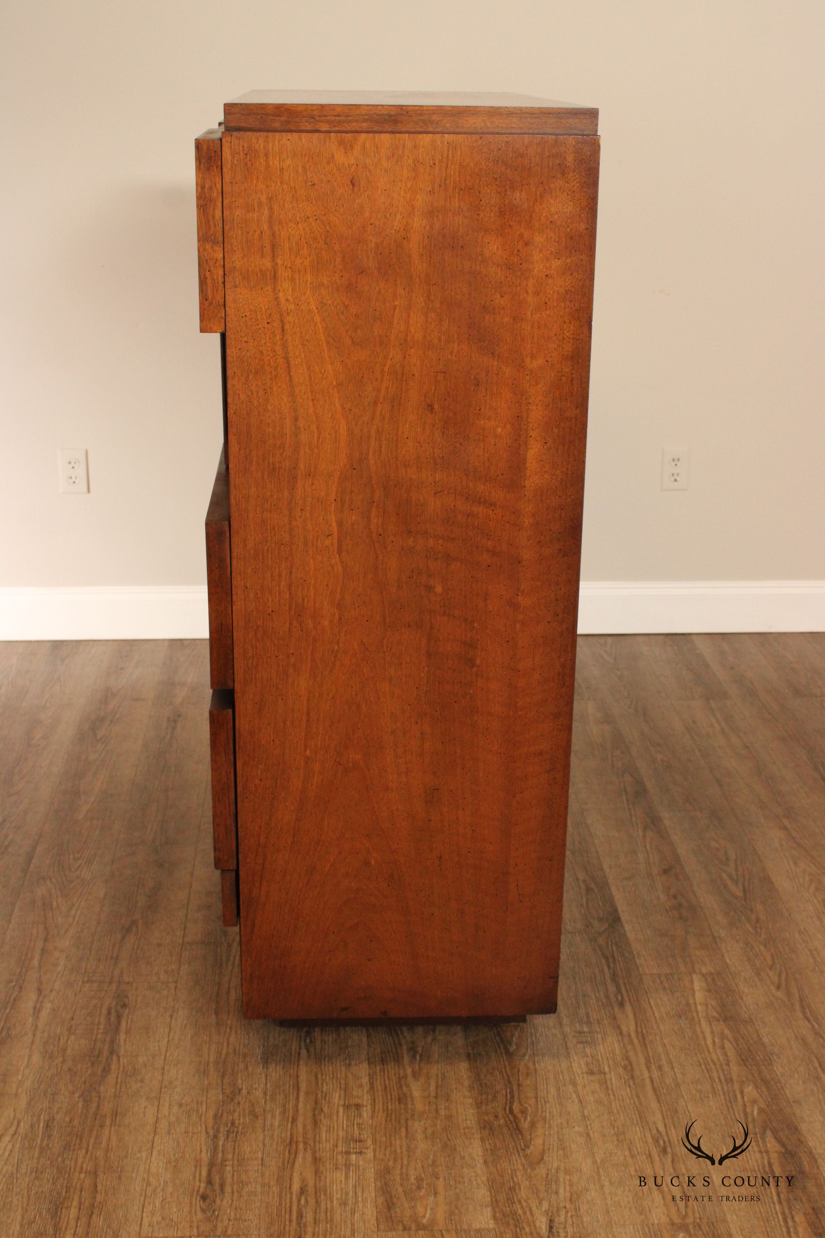 Lane Mid Century Brutalist Walnut Tall Chest of Drawers