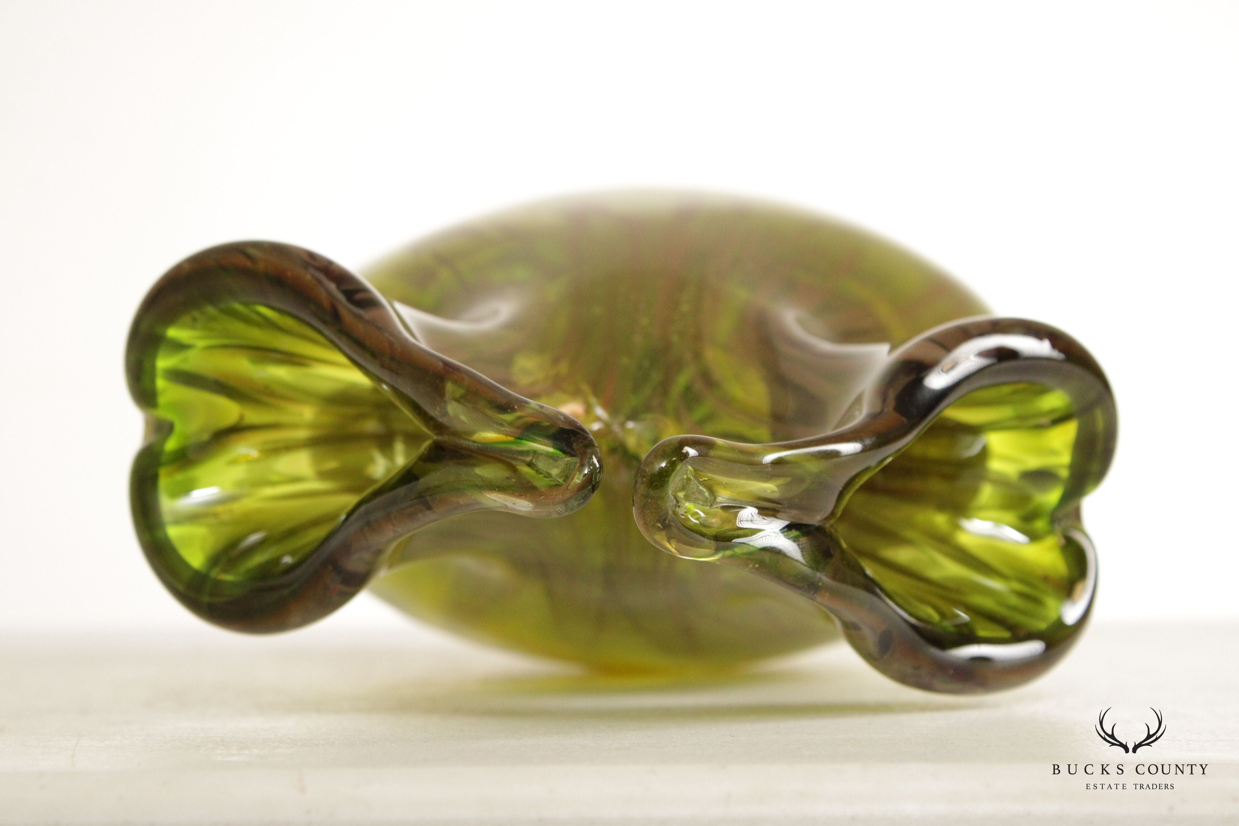 Mid Century Modern Hand Blown Green Art Glass Vase