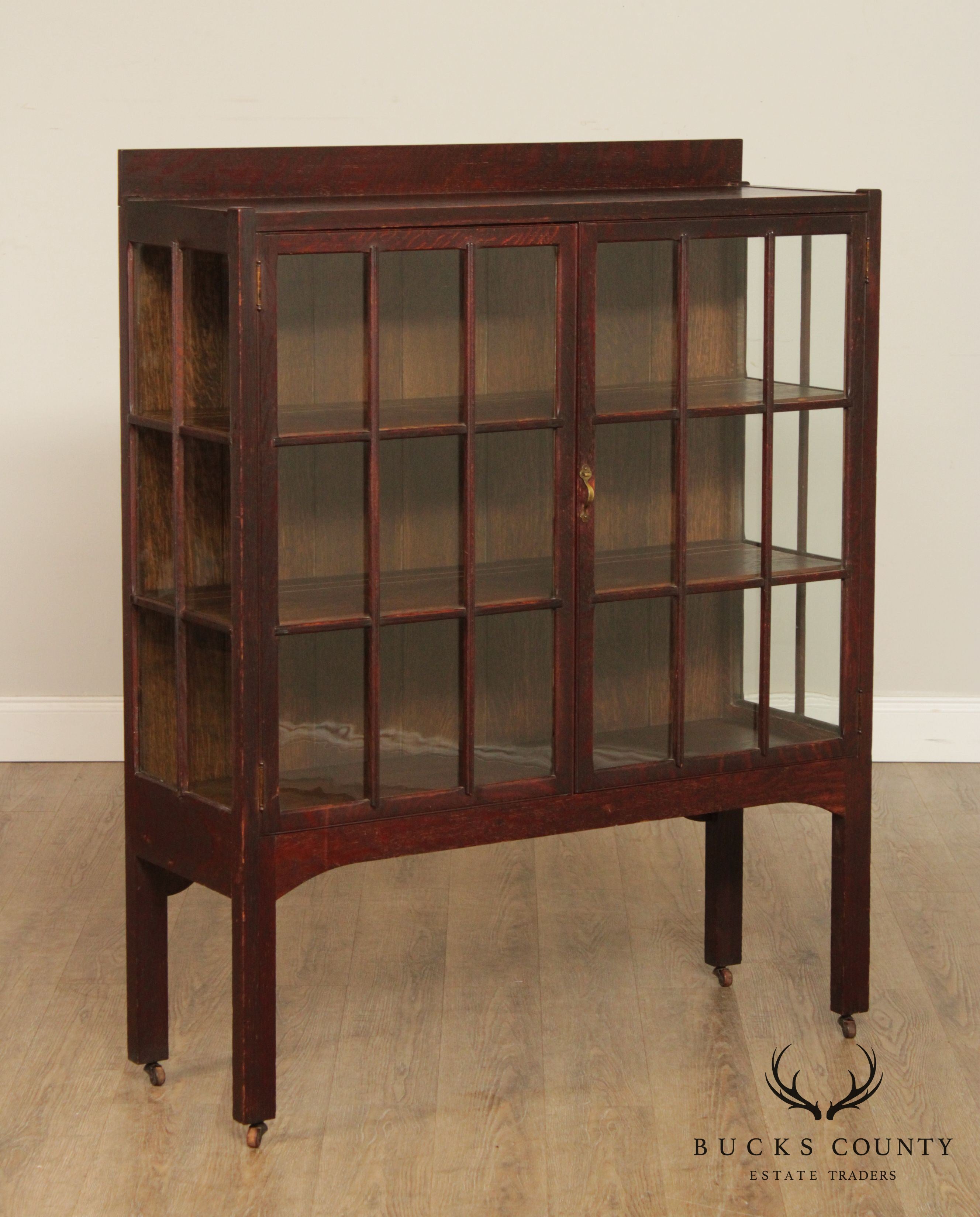 Antique Mission Oak Two Door China Cabinet Bookcase, Geo. C. Flint Co.