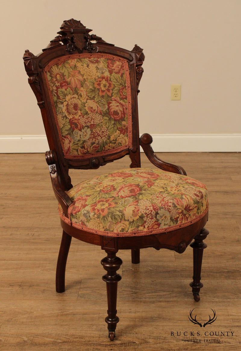 Victorian Renaissance Antique Walnut Tapestry Side Chair