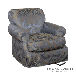 Custom Blue Damask Upholstered Living Room Chair