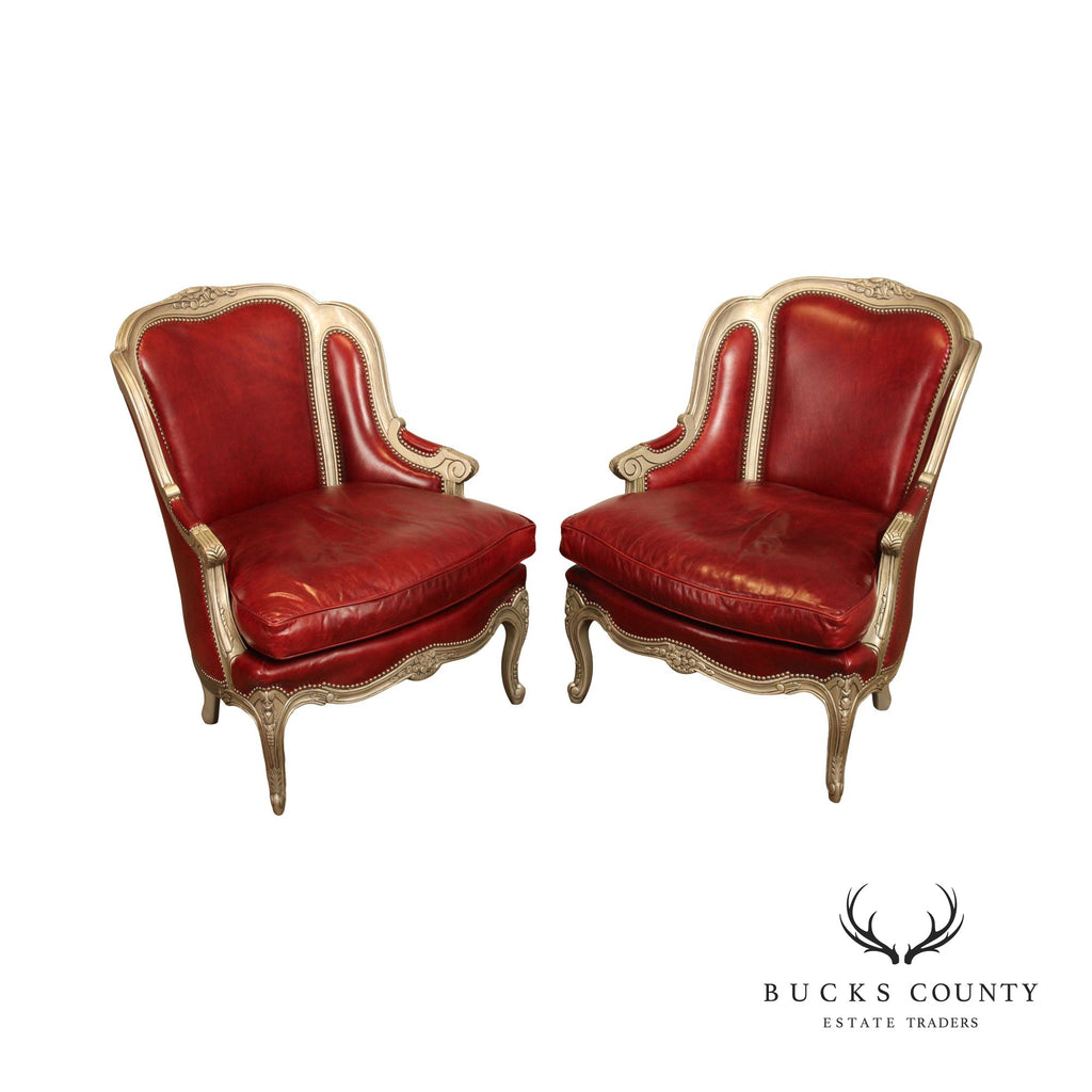 Old Hickory Tannery French Louis XV Style Pair Leather Bergere Chairs –  Bucks County Estate Traders