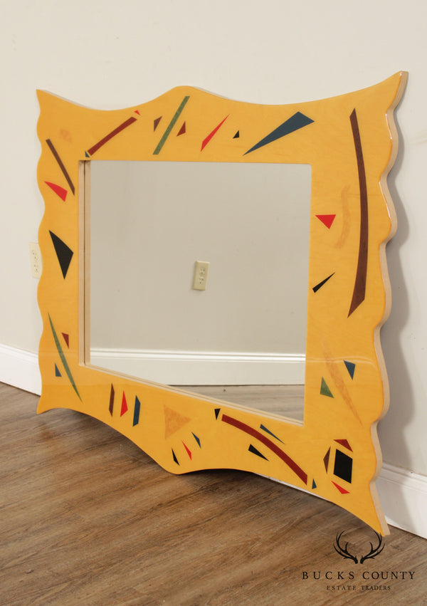 Vintage 1980's Postmodern Memphis Large Rectangular Lacquered Hanging Wall Mirror 80s