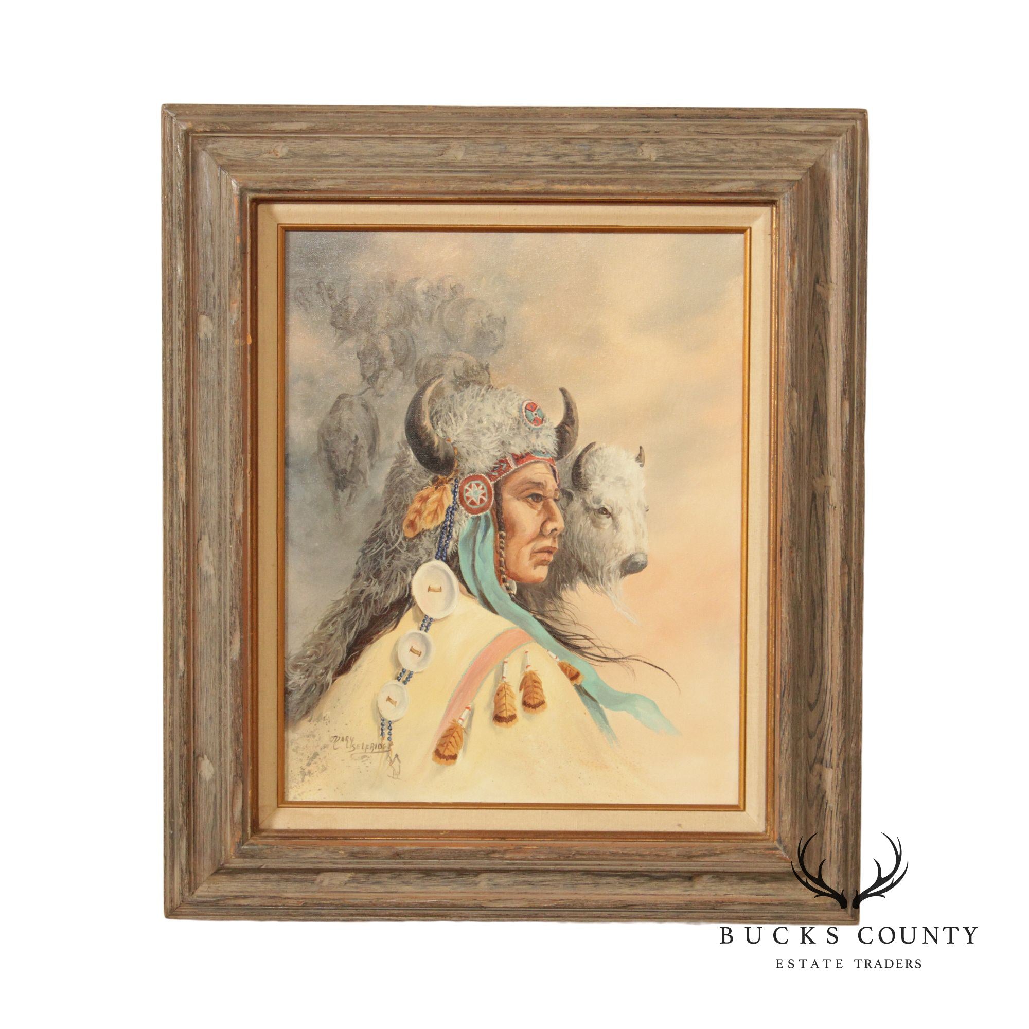 Mary Selfridge 'Spirit of the Buffalo' Original Oil Painting, Custom Framed