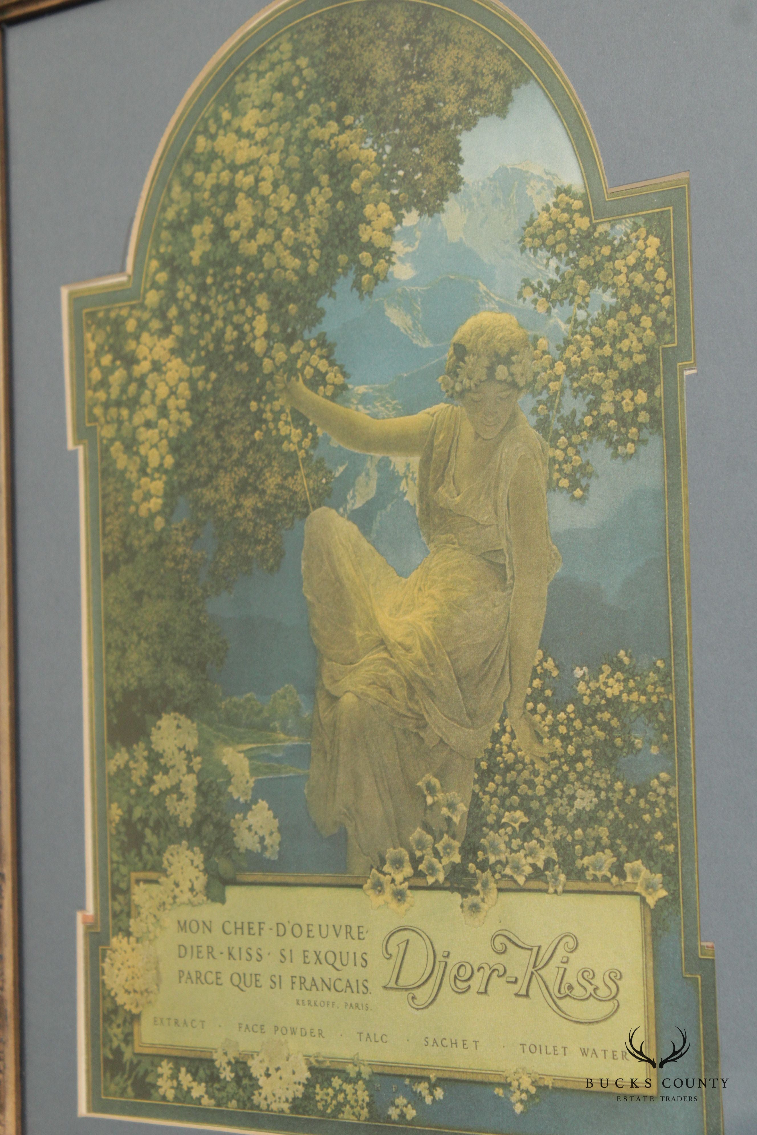 Maxfield Parrish Art Deco Framed 'Djer-Kiss' Perfume Advertisement