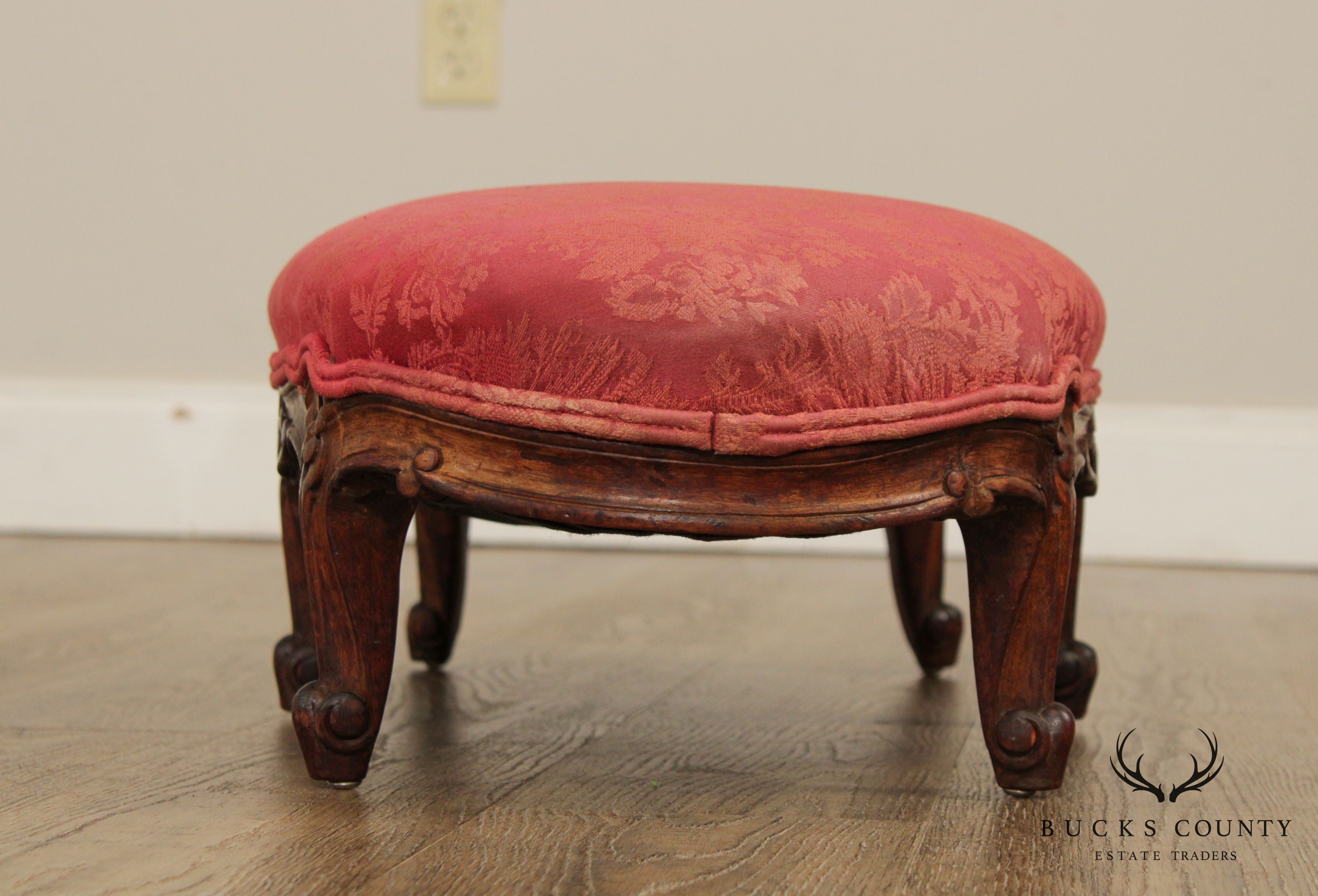 Antique French Louis XV Style Carved Walnut Footstool