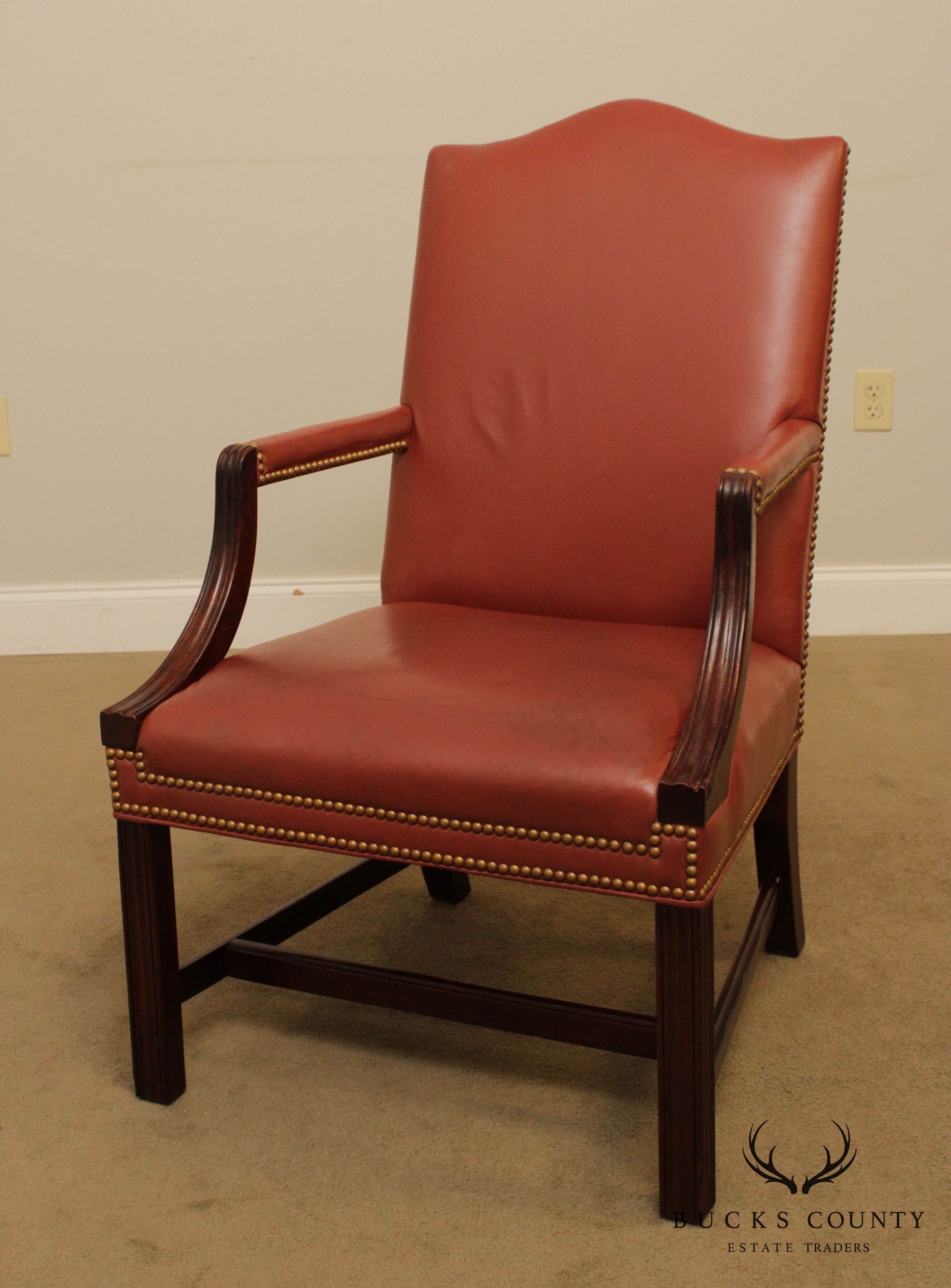 Traditional Leather & Mahogany Tufted Armchair